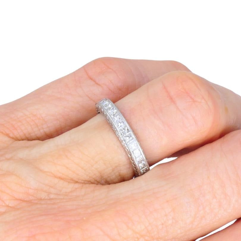 Michael Beaudry Princess Cut Diamond Eternity Band Platinum Size 6 Wedding Ring - 3