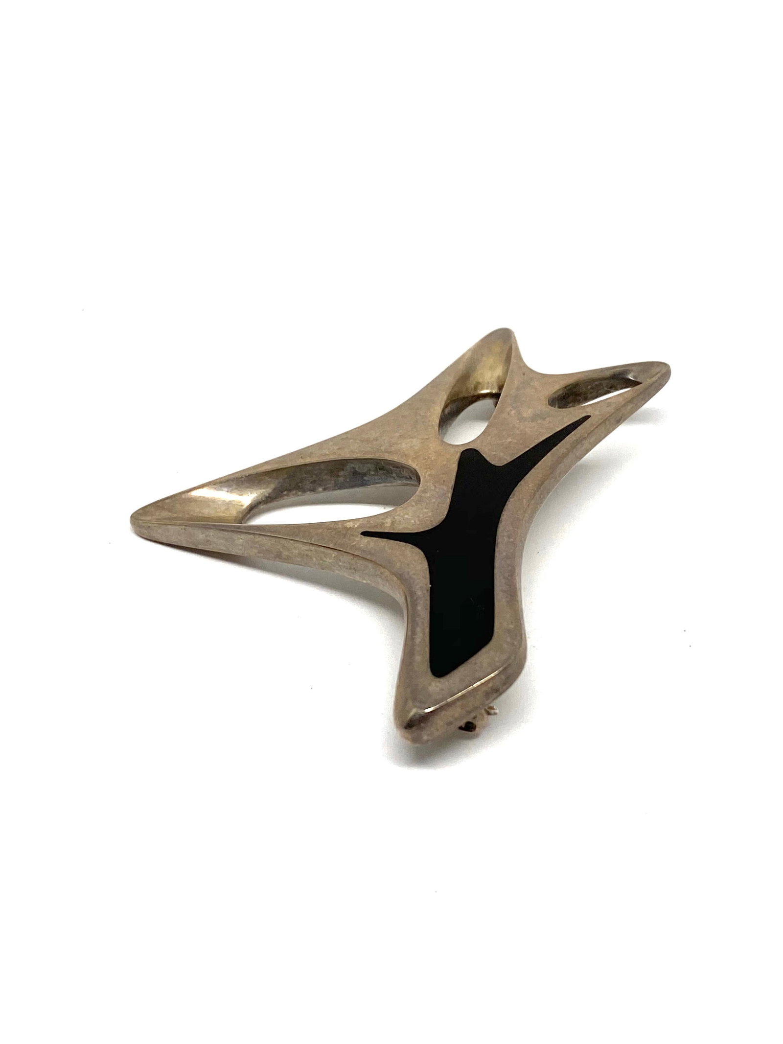 Mid- Century Modern Georg Jensen Sterling Silver & Enamel Abstract Brooch #323 - 2