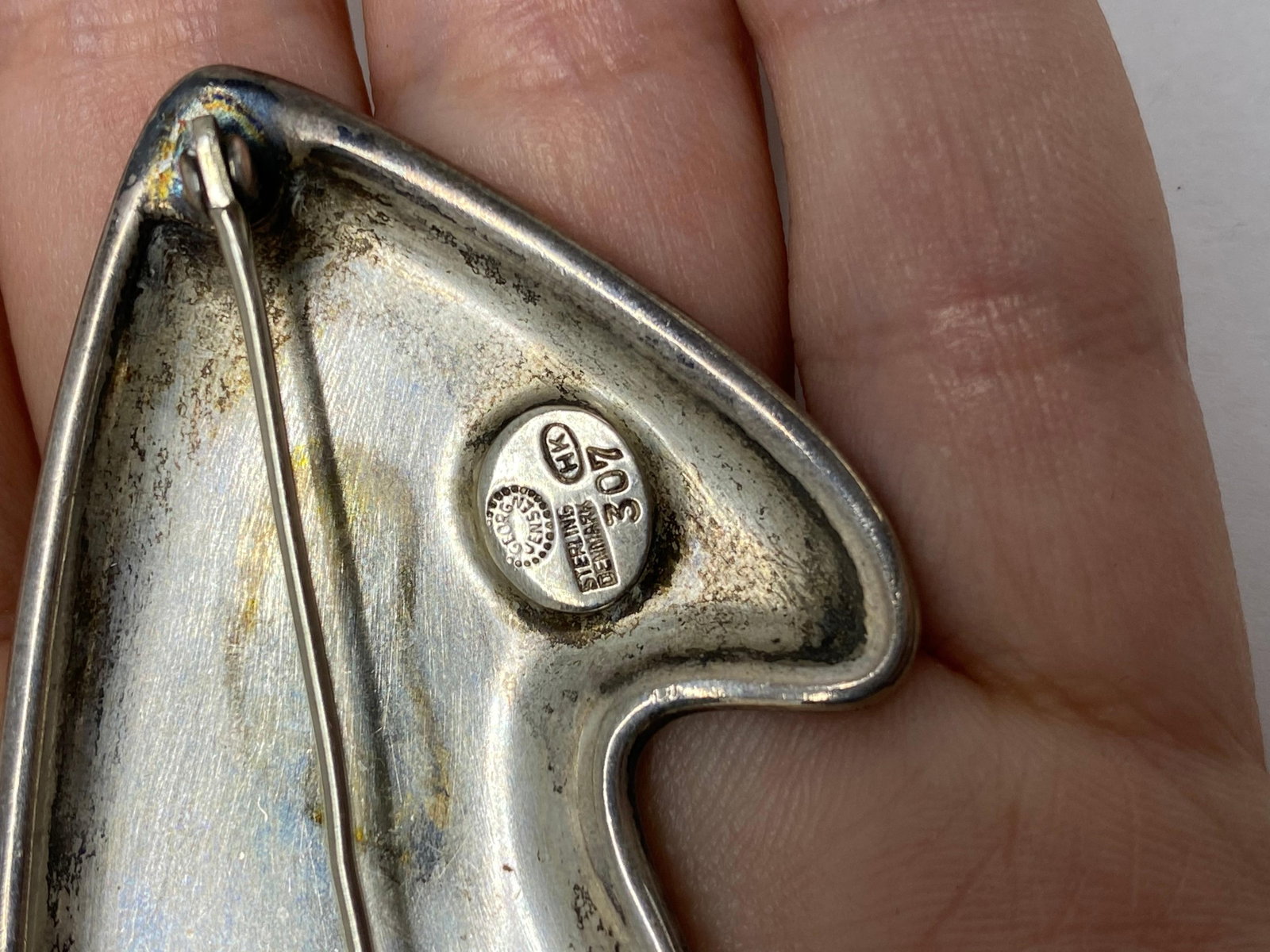 Mid- Century Modern Georg Jensen Sterling Silver & Enamel Abstract Brooch #323 - 4