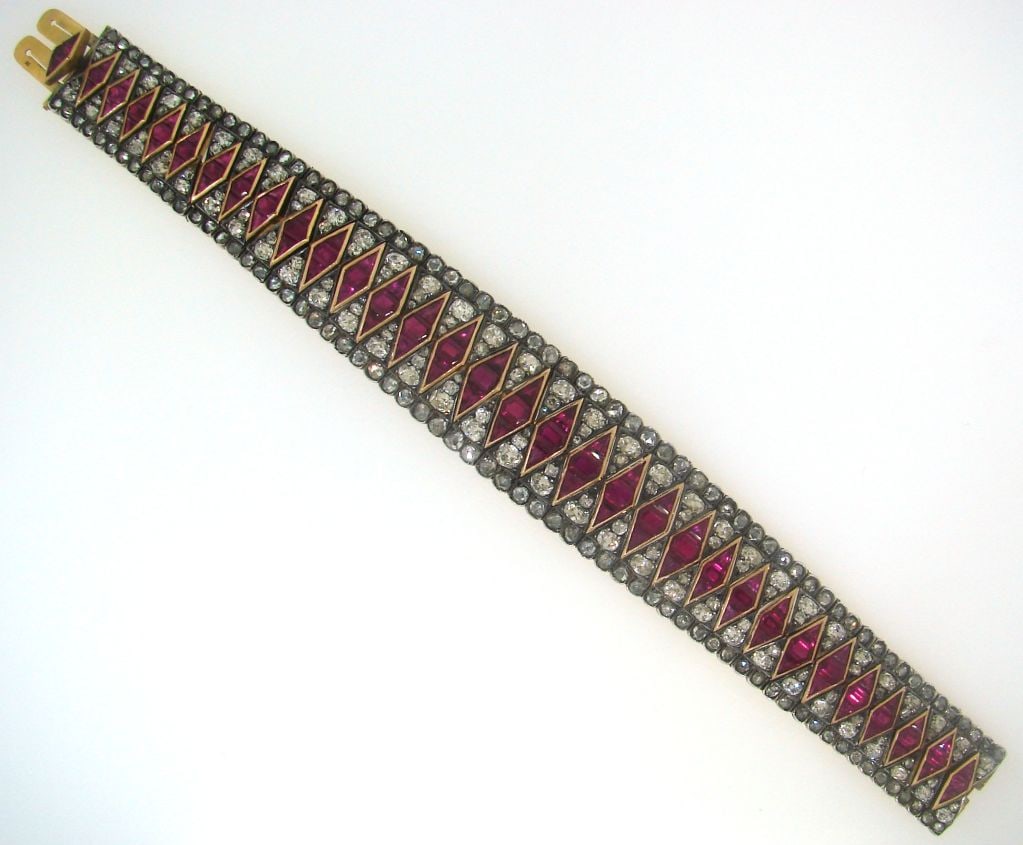 Antique Diamond Ruby Silver Rose Gold Bracelet, 1890s - 3