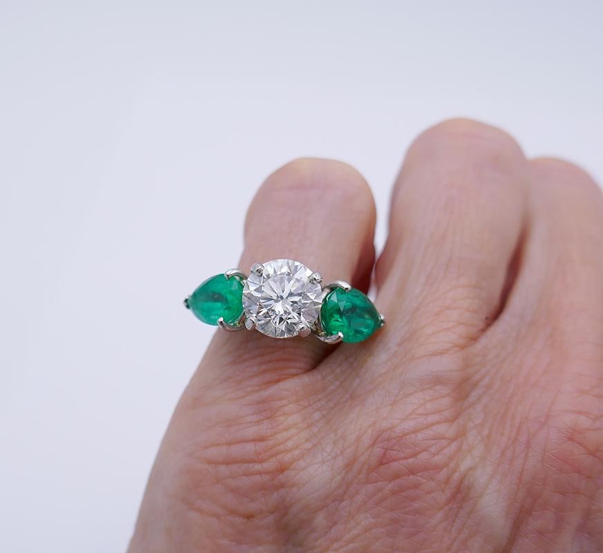 Platinum Emerald Diamond Three-Stone Ring 3.01-ct GIA Report - 2
