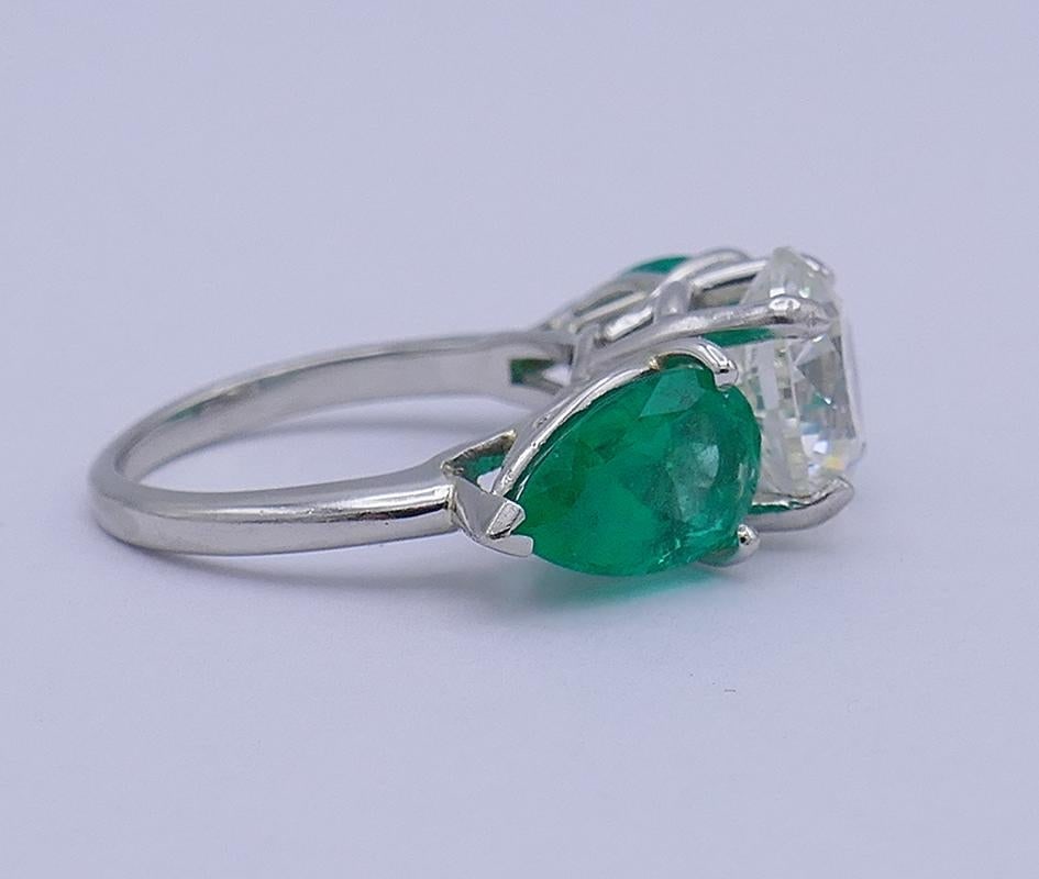 Platinum Emerald Diamond Three-Stone Ring 3.01-ct GIA Report - 5
