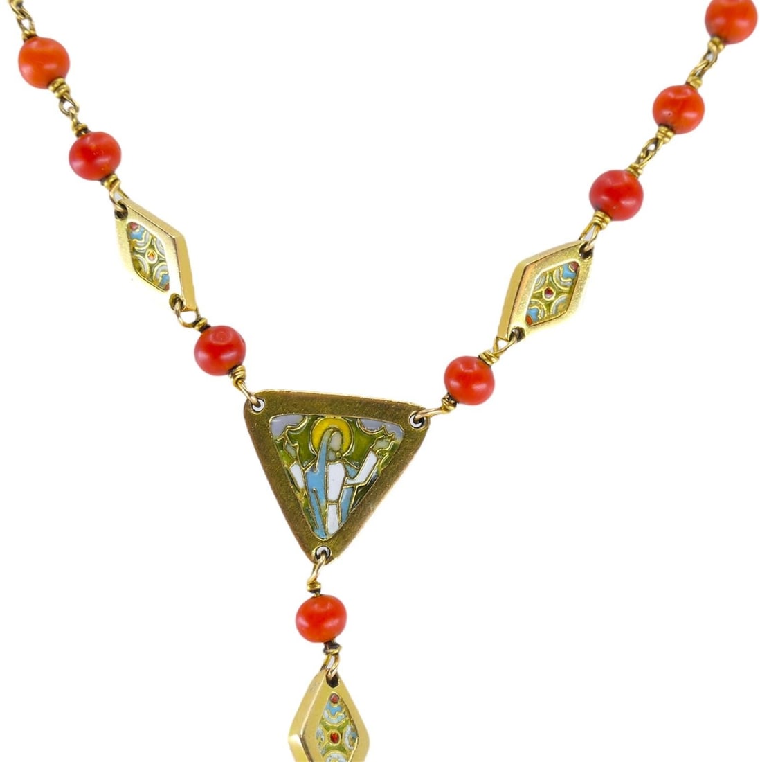 1930s Italian 18k Gold Coral Enamel Rosary - 5