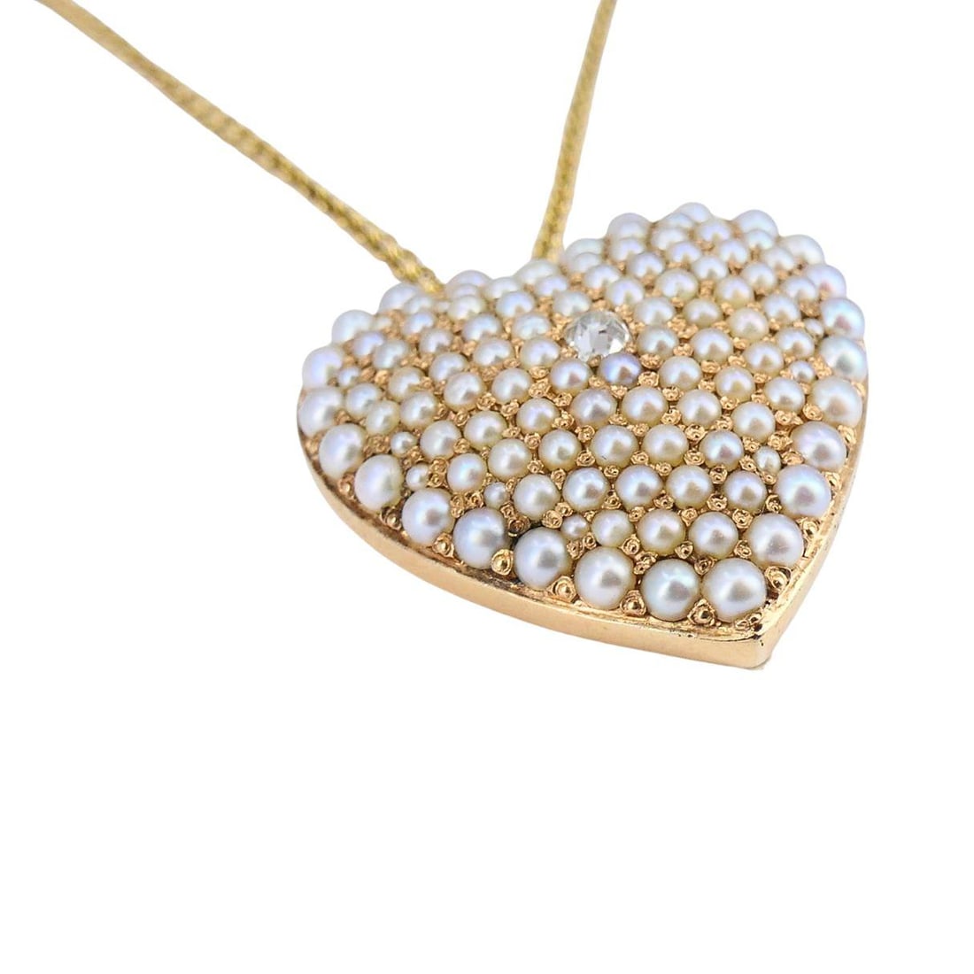 Vintage 14k Gold Diamond Pearl Heart Pendant Necklace - 4