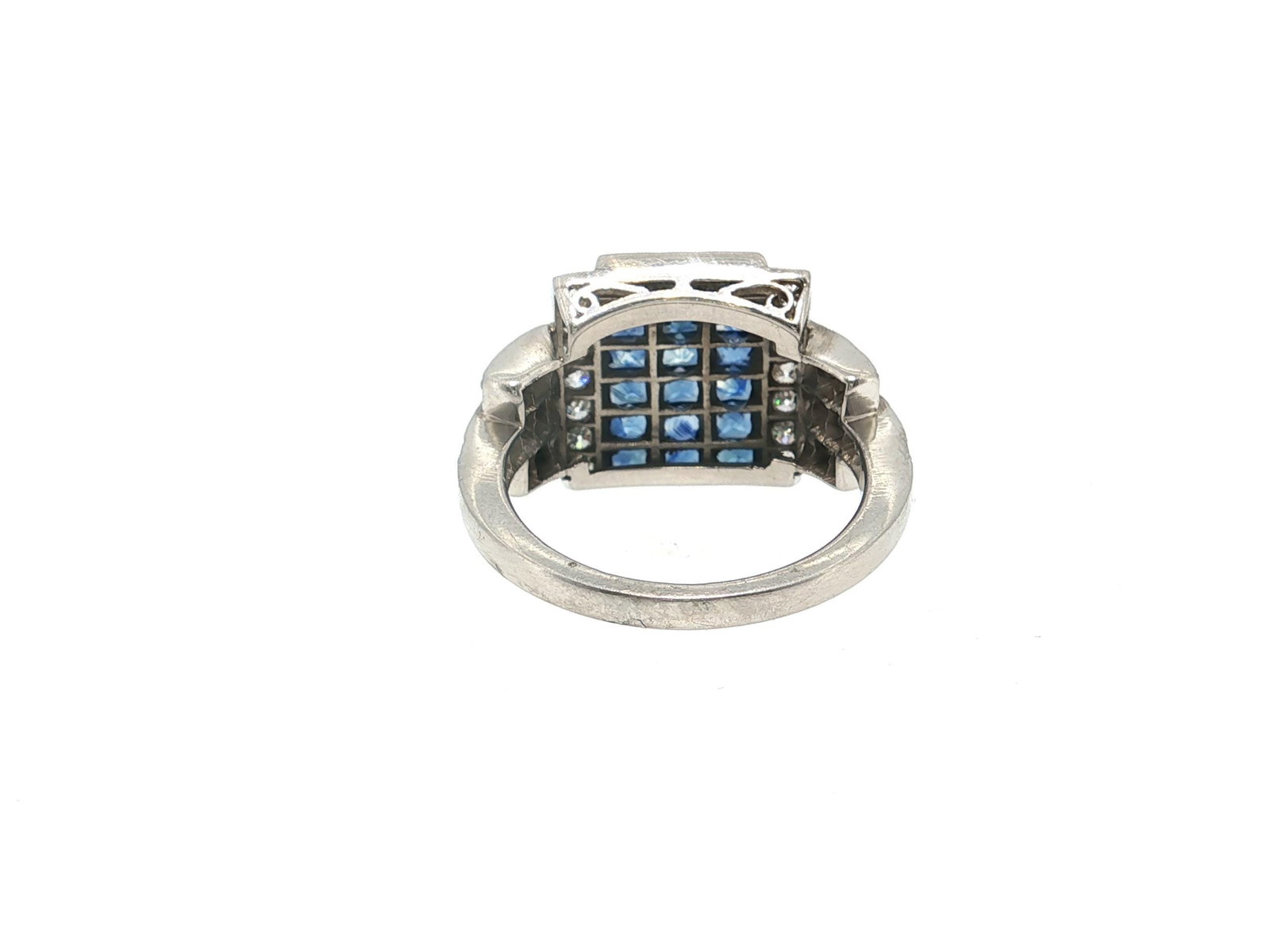 Art Deco Style Blue Sapphire and Diamond Platinum Cocktail Ring - 3