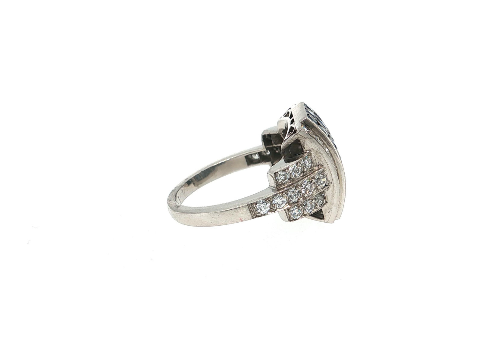 Art Deco Style Blue Sapphire and Diamond Platinum Cocktail Ring - 4