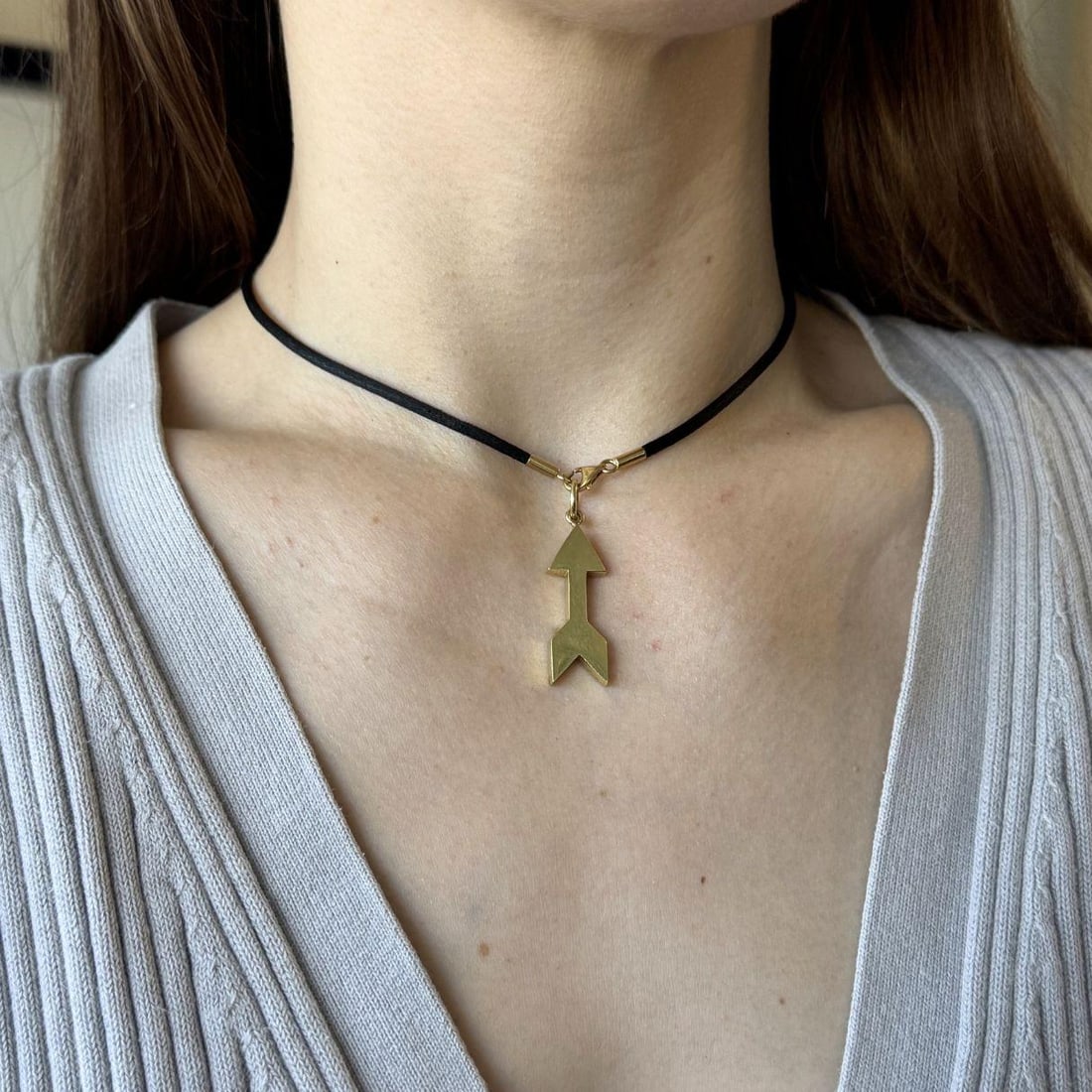 Cartier 18k Gold Arrow Pendant Black Silk Cord Necklace - 2