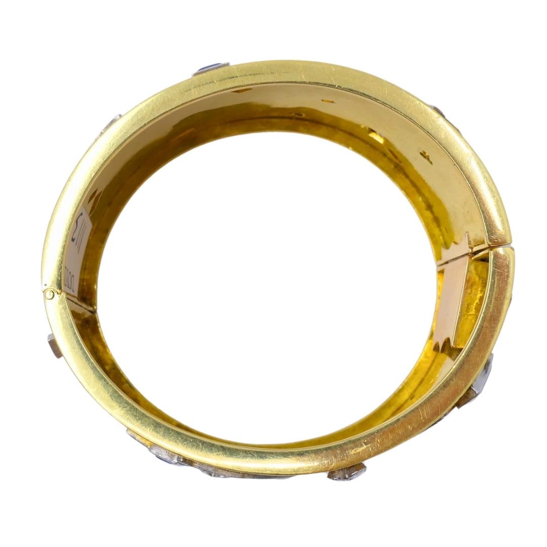 18k Gold Diamond Cuff Bracelet Sapphire Wide Gold Bangle - 5