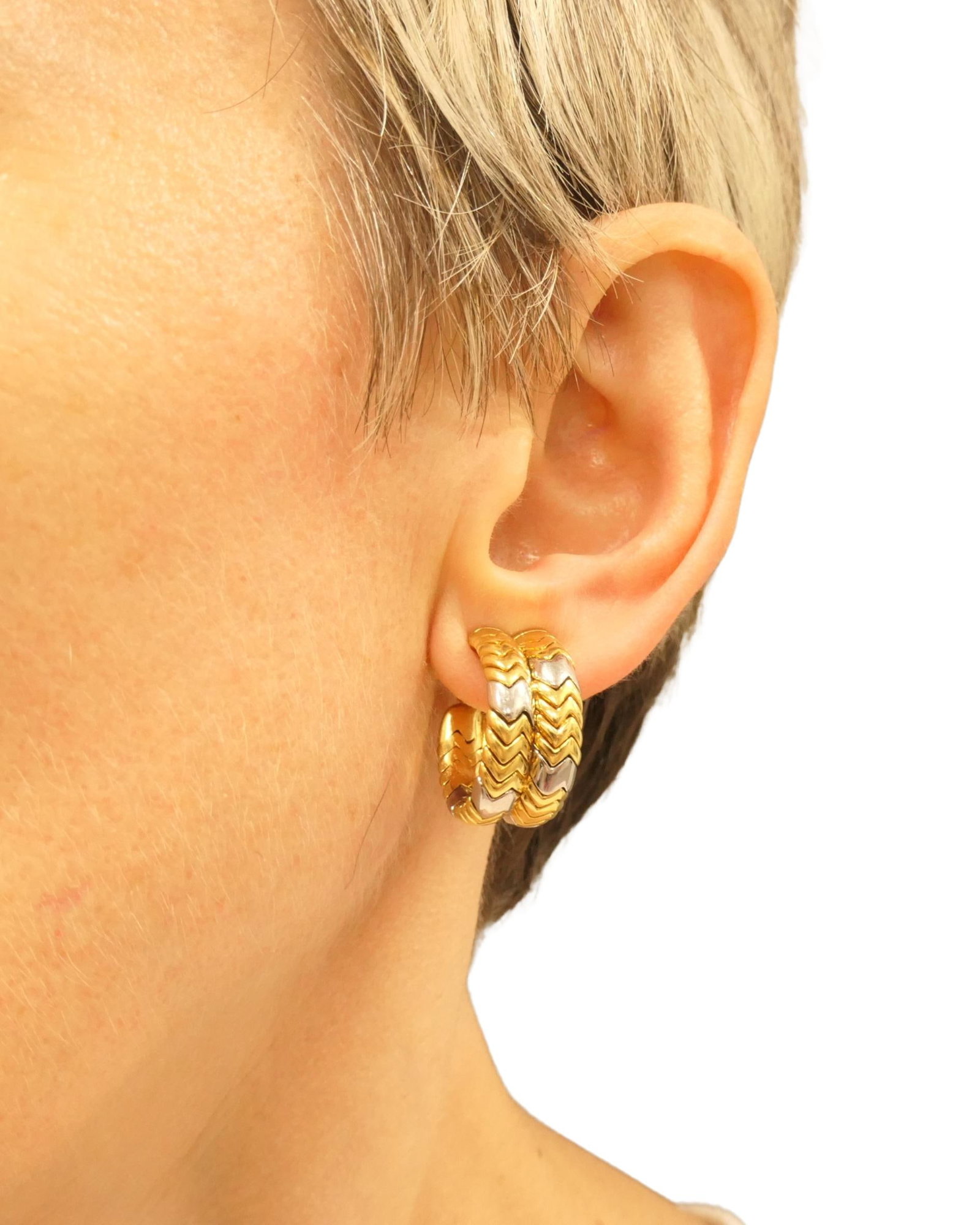 Bvlgari Bulgari Gold Earrings 18k Spiga Collection Chevron Pattern Two-Tone - 2