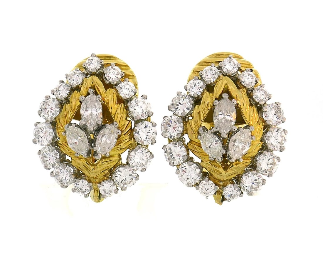 Vintage David Webb Earrings Emerald Diamond 18k Gold Day and Night Cross River - 3
