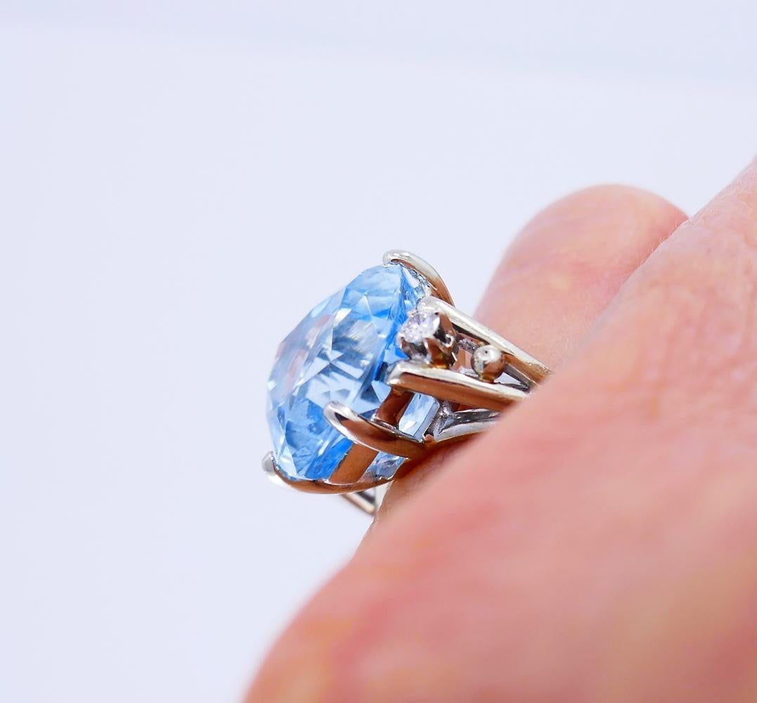 Vintage Ring 14k White Gold Aquamarine Diamond Cocktail Ring - 5