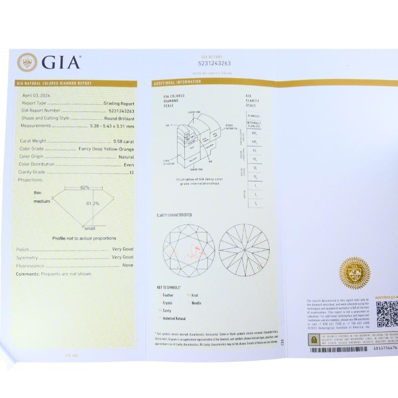 14k White Gold Ring Fancy Yellow Orange Diamond GIA Double Halo Estate Jewelry - 5