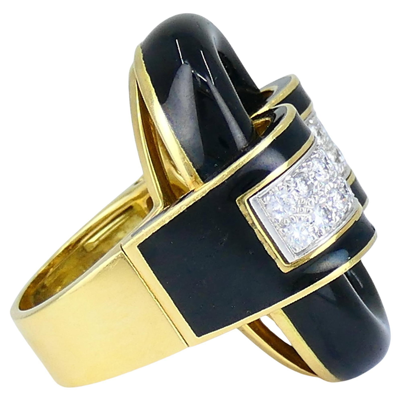 David Webb Ring Diamond Gold Black Enamel Vintage Estate Jewelry - 5