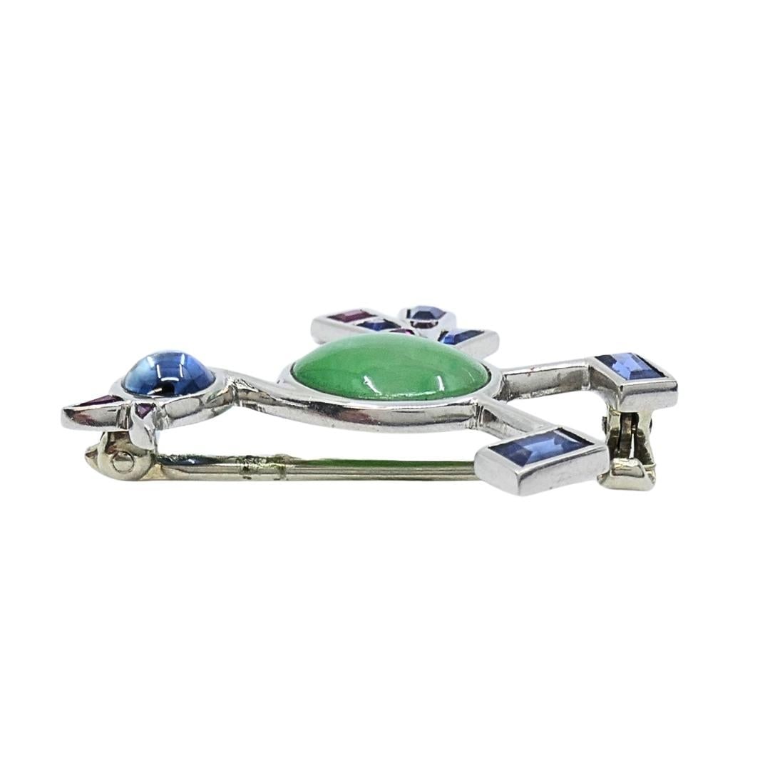 Vintage Modernist 14k White Gold Multigemstone Bird Brooch - 4