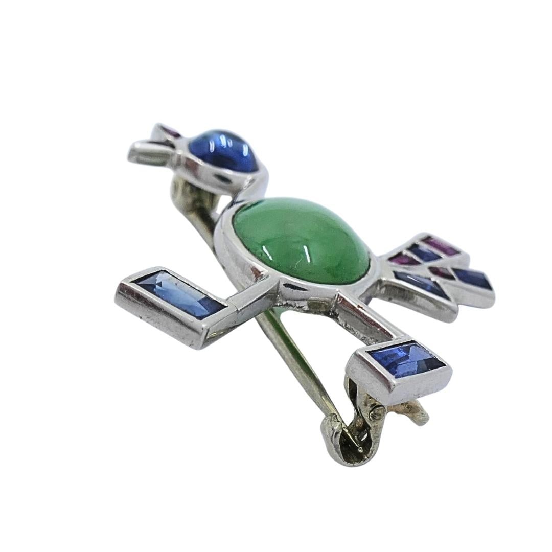 Vintage Modernist 14k White Gold Multigemstone Bird Brooch - 5