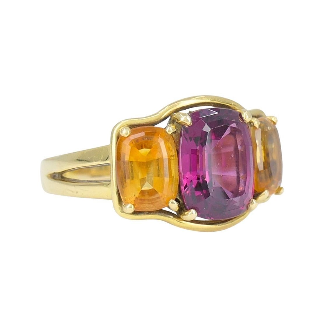 Verdura 18k Gold Rubellite and Madeira Citrine Three Stone Ring - 4