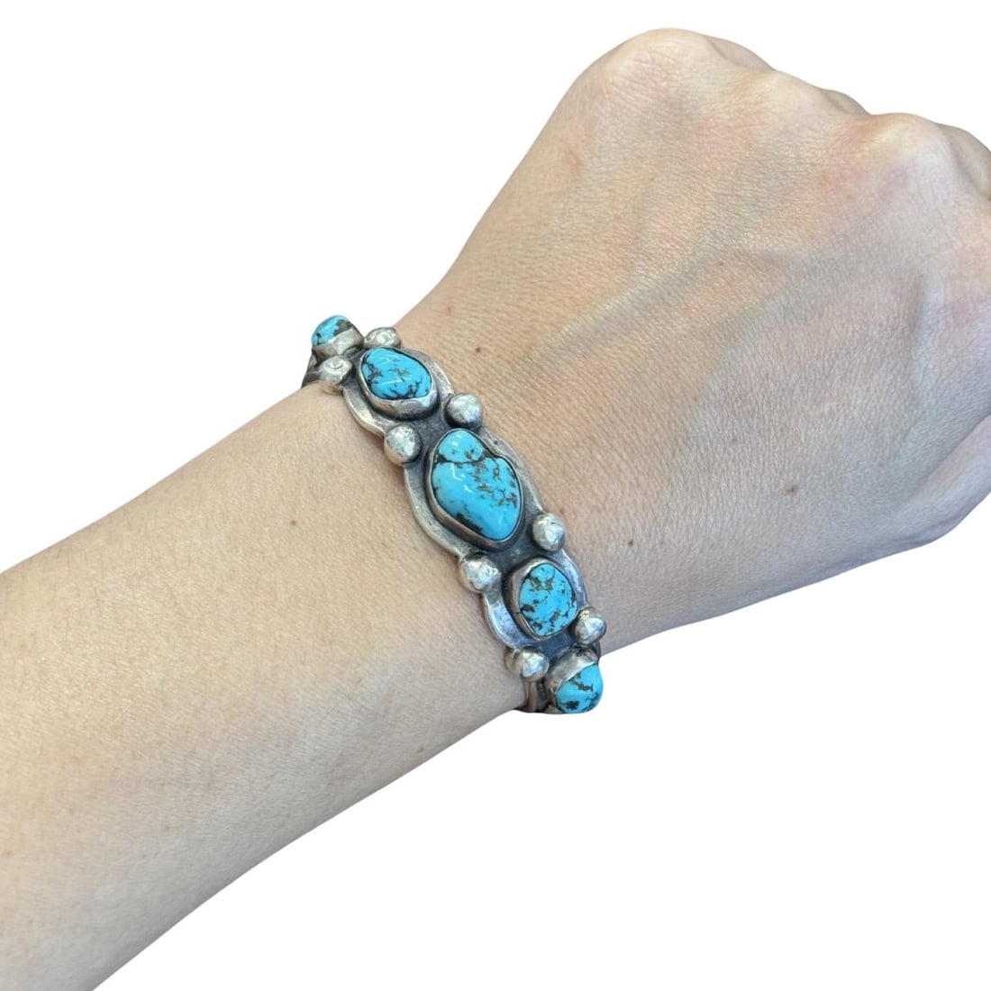 Vintage Navajo Native Indian Sterling Silver Turquoise Cuff Bracelet - 2