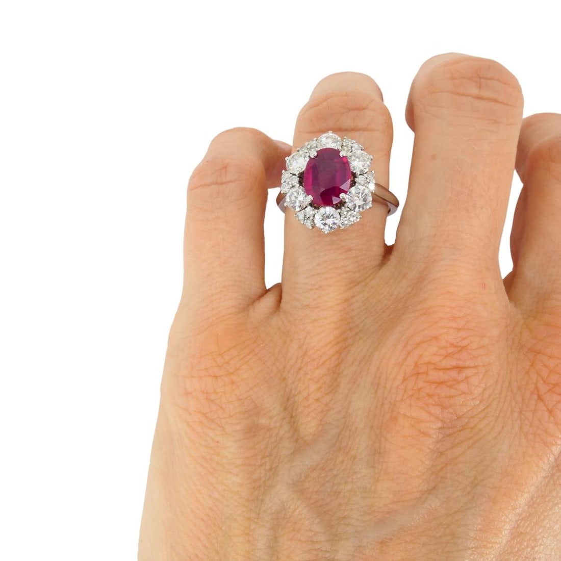 Vintage 18k White Gold Cluster Ring Diamond Ruby 1.75ct Burma - 2