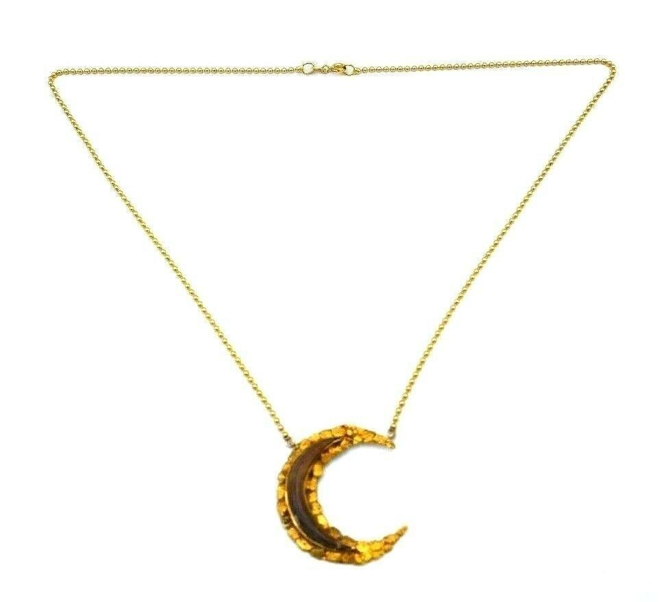 Antique Alaskan 14k Yellow Gold Horn Medham Crescent Necklace - 3