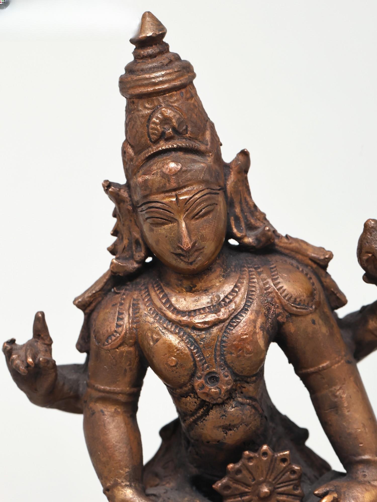 6" Small Lord Vishnu Copper Idol - Asura Vadh with Sudarshan Chakra - 2
