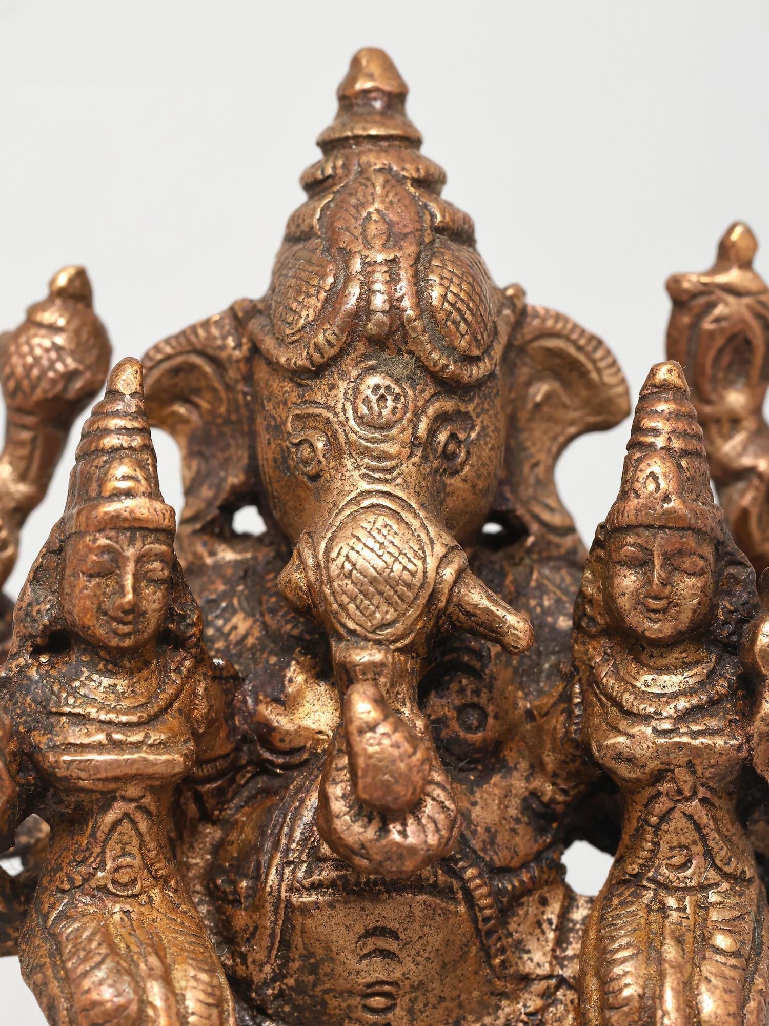 3" Small Shri Vallabh Ganapati | Copper Statue - 2
