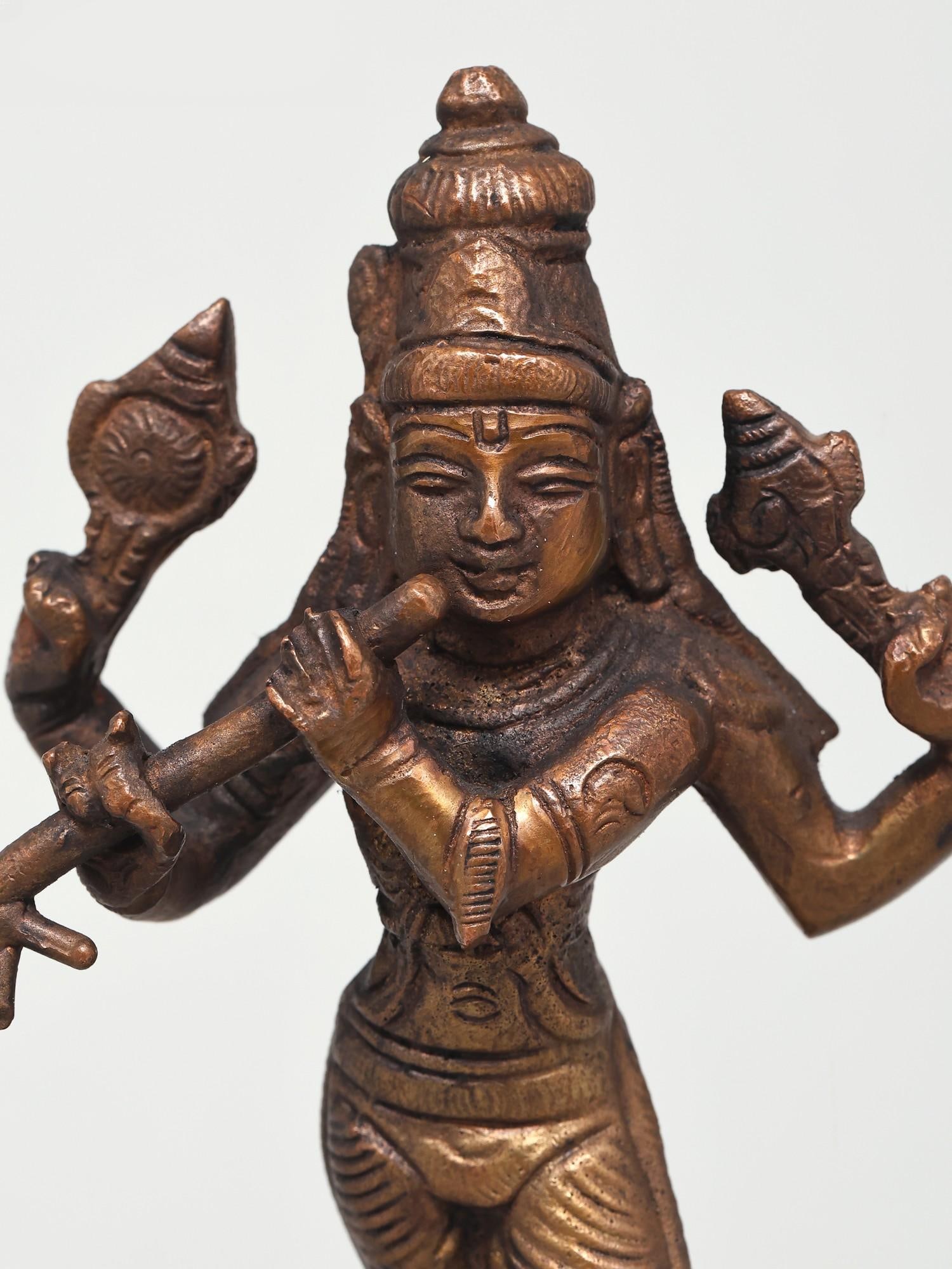 5" Small Fluting Lord Krishna | Copper Statue - 2