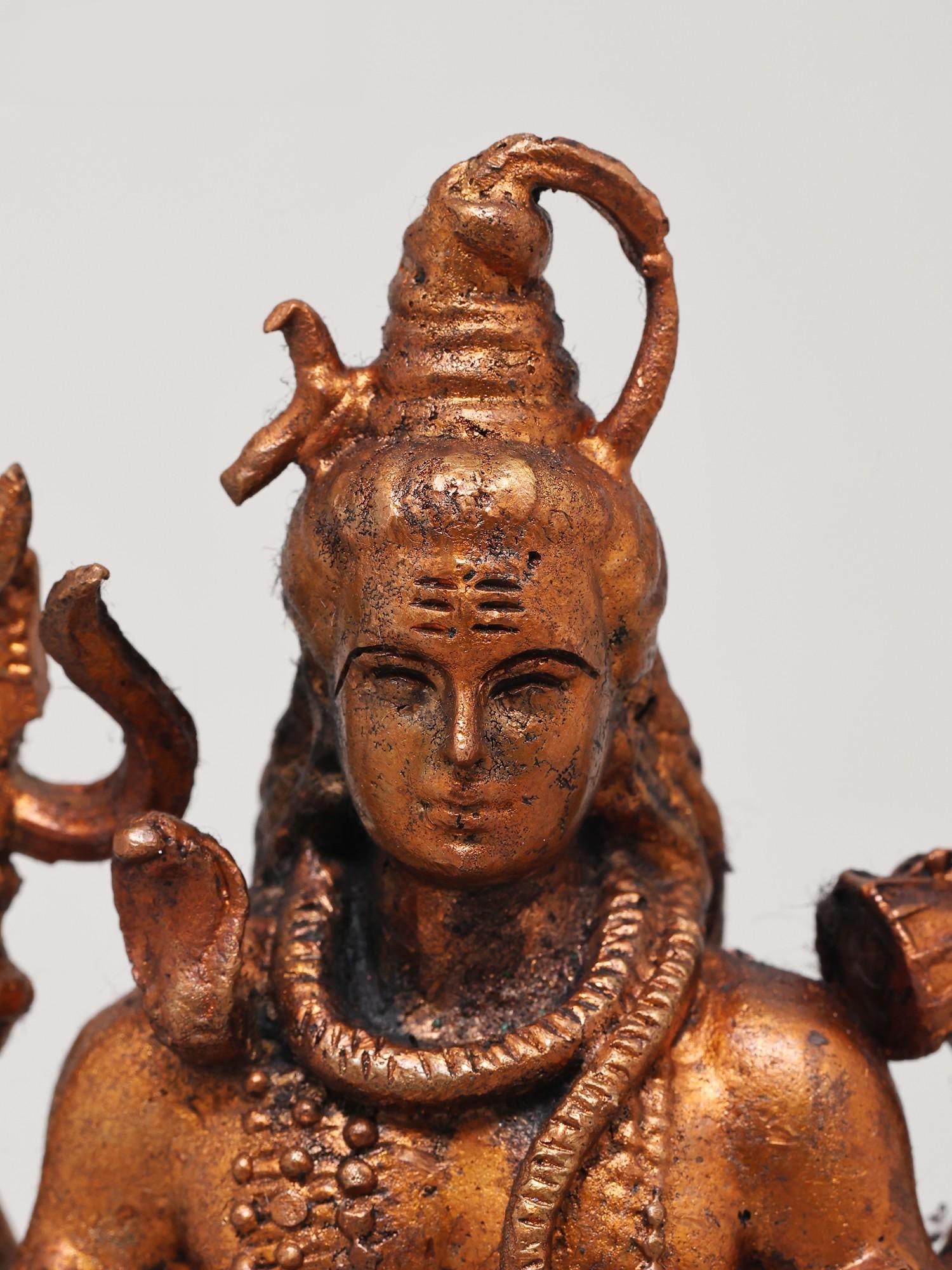 4" Small Four Armed Meditating Lord Shiva | Copper Statue - 2