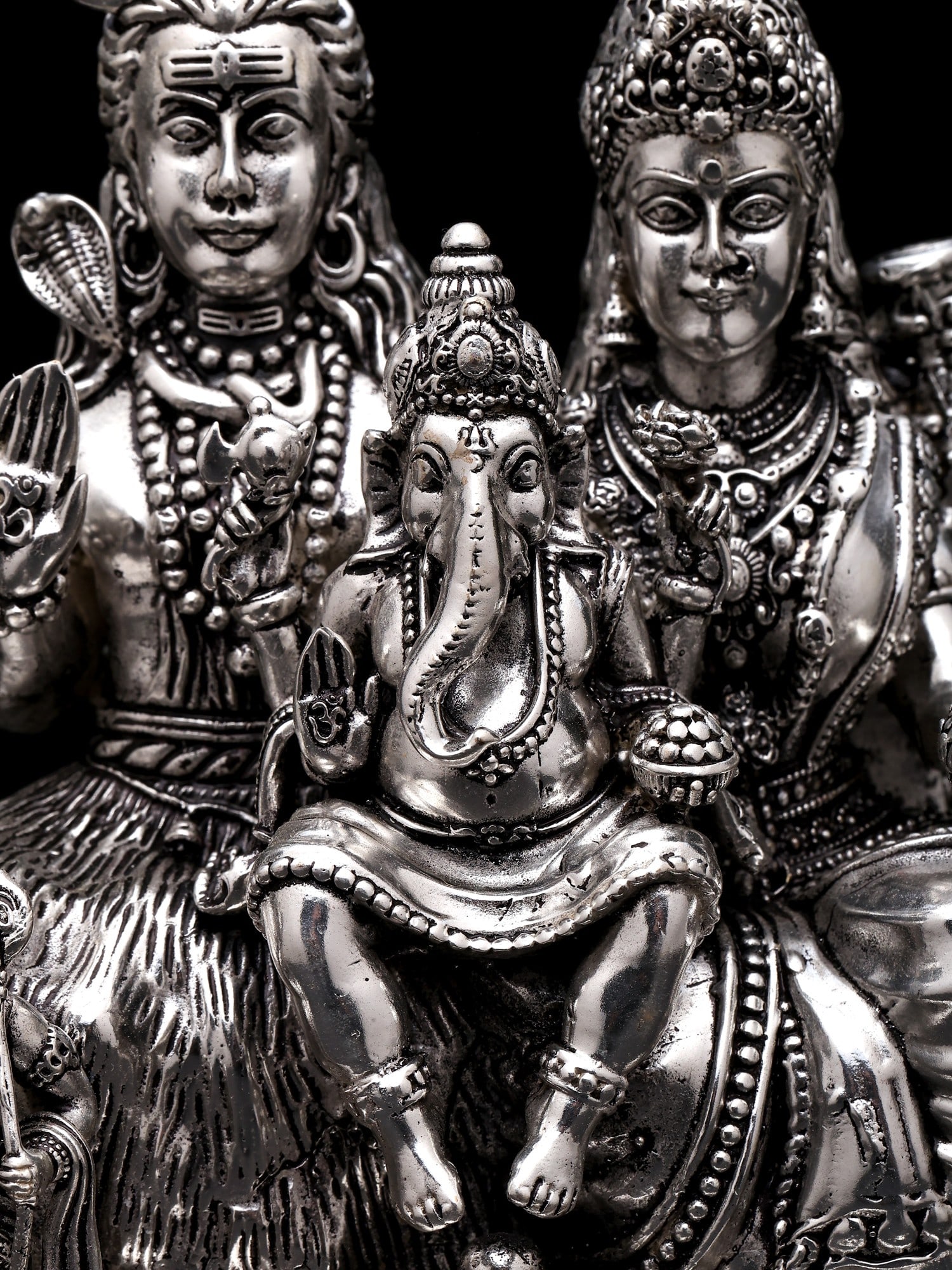 6" Small Superfine Shiva Family | Silver Plated Brass Statue - 2