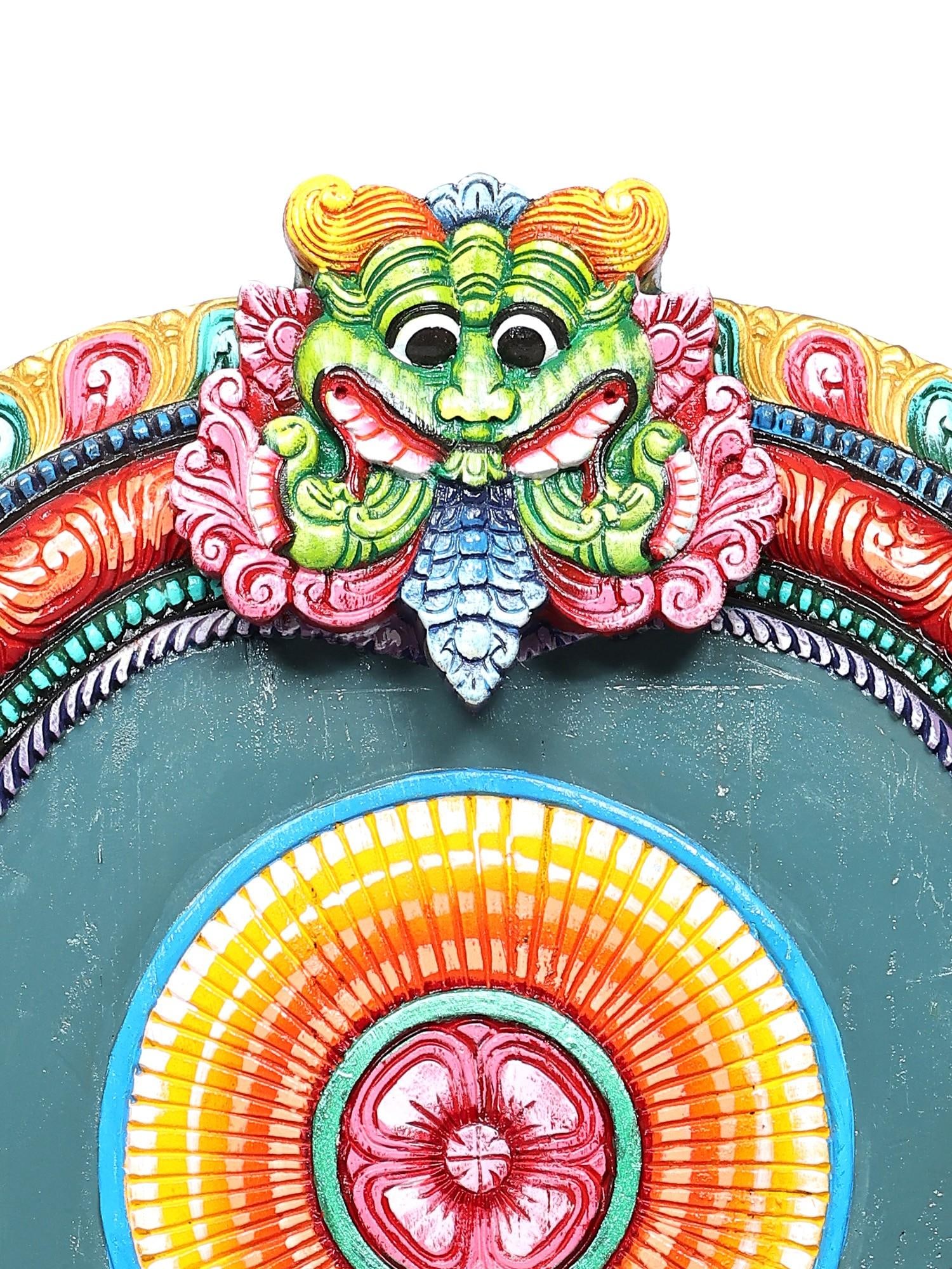 60" Large Colorful Kirtimukha Throne for Placing Deity Statue | Wood Carving - 2