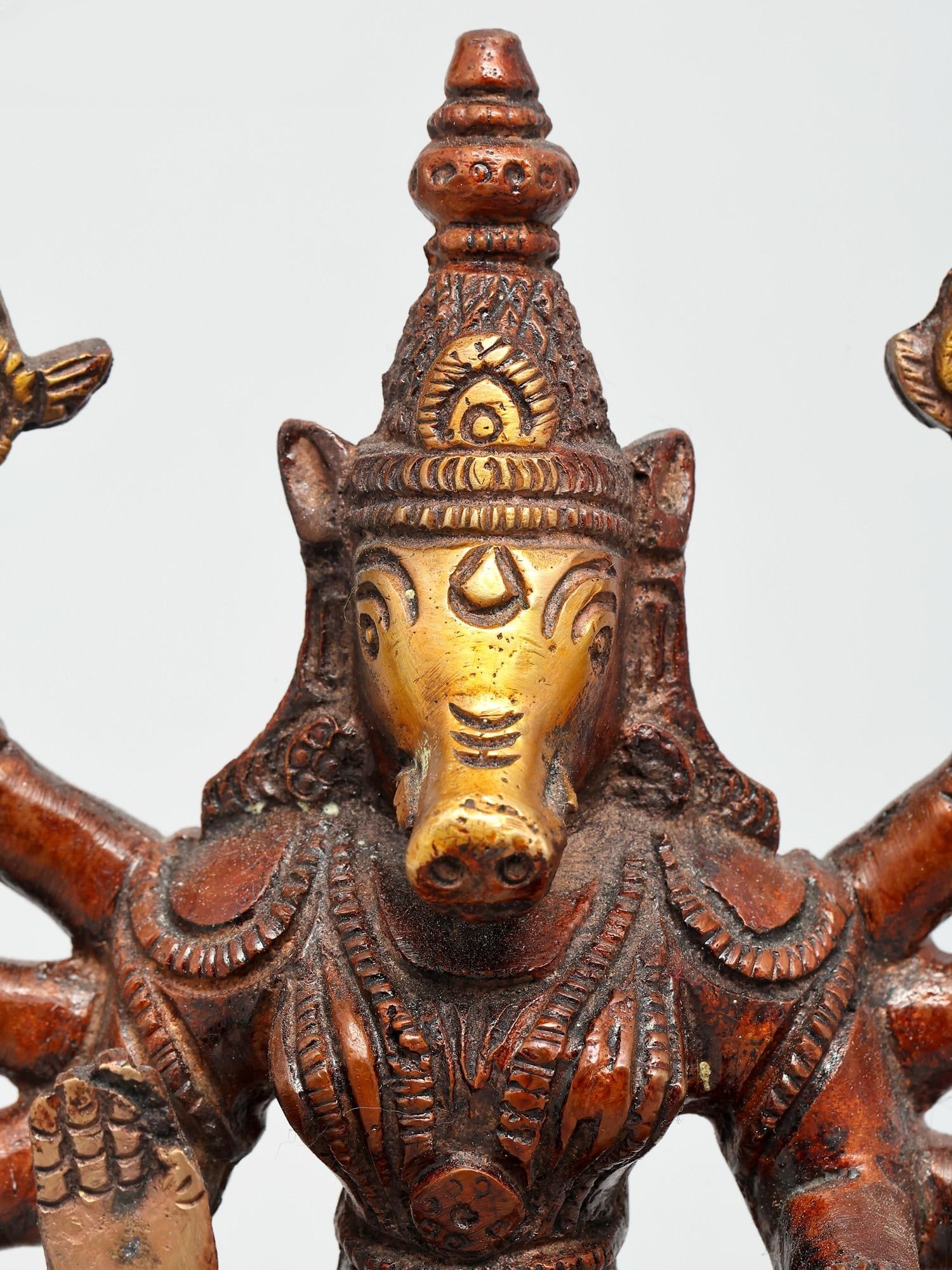 7" Eight Armed Sitting Goddess Varahi | Brass Statue - 2