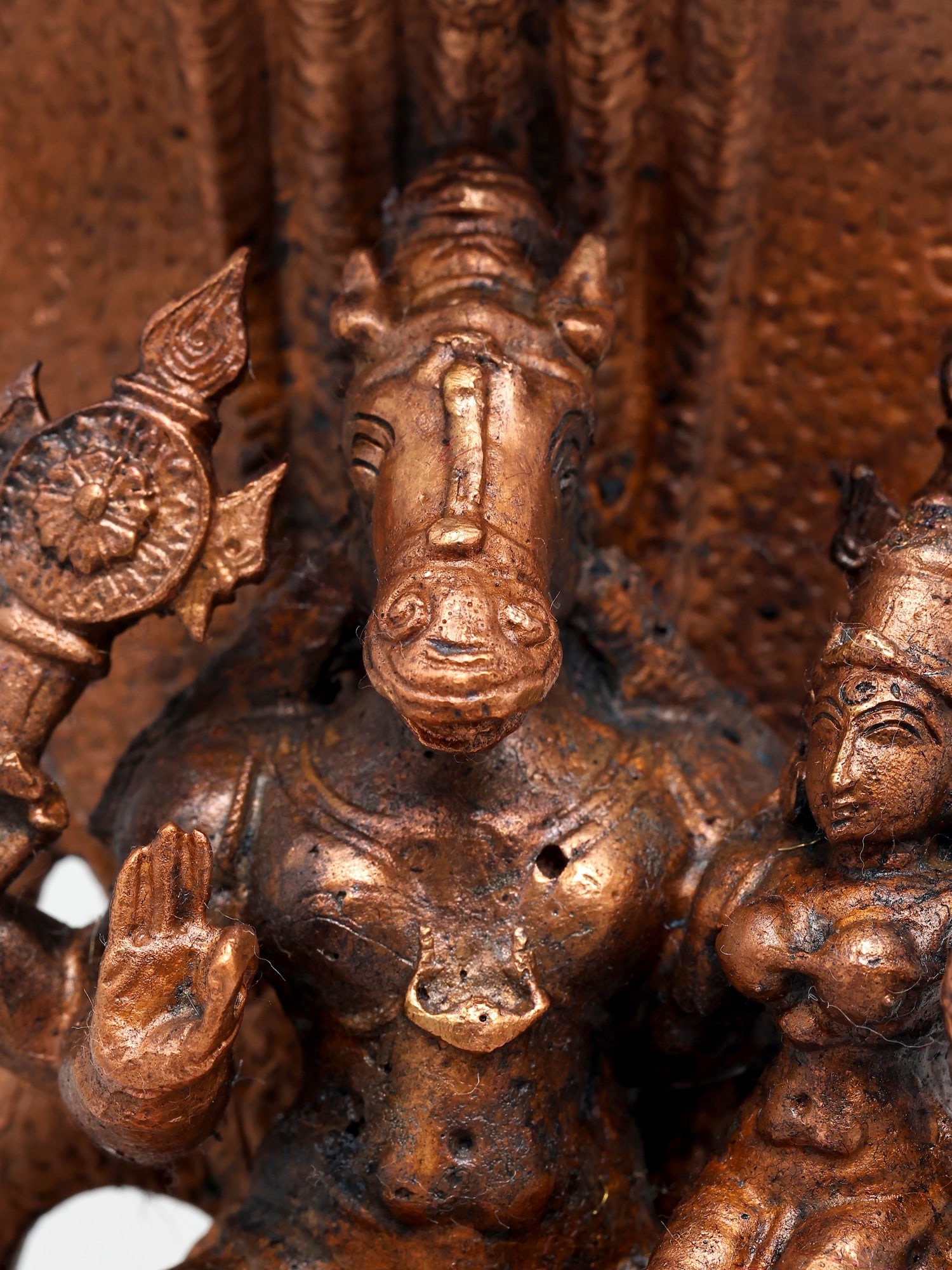 6" Small Lord Hayagriva with Devi Lakshmi | Copper Statue - 2