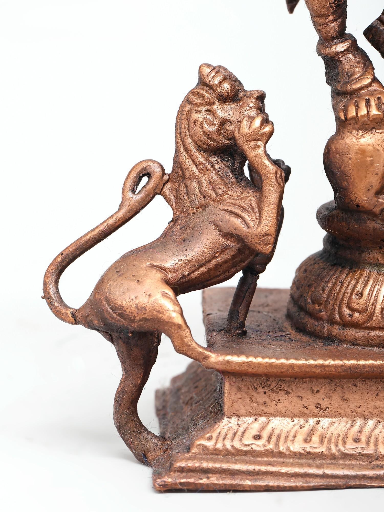 7" Goddess Durga (Mahishsura-Mardini) | Copper Statue - 2
