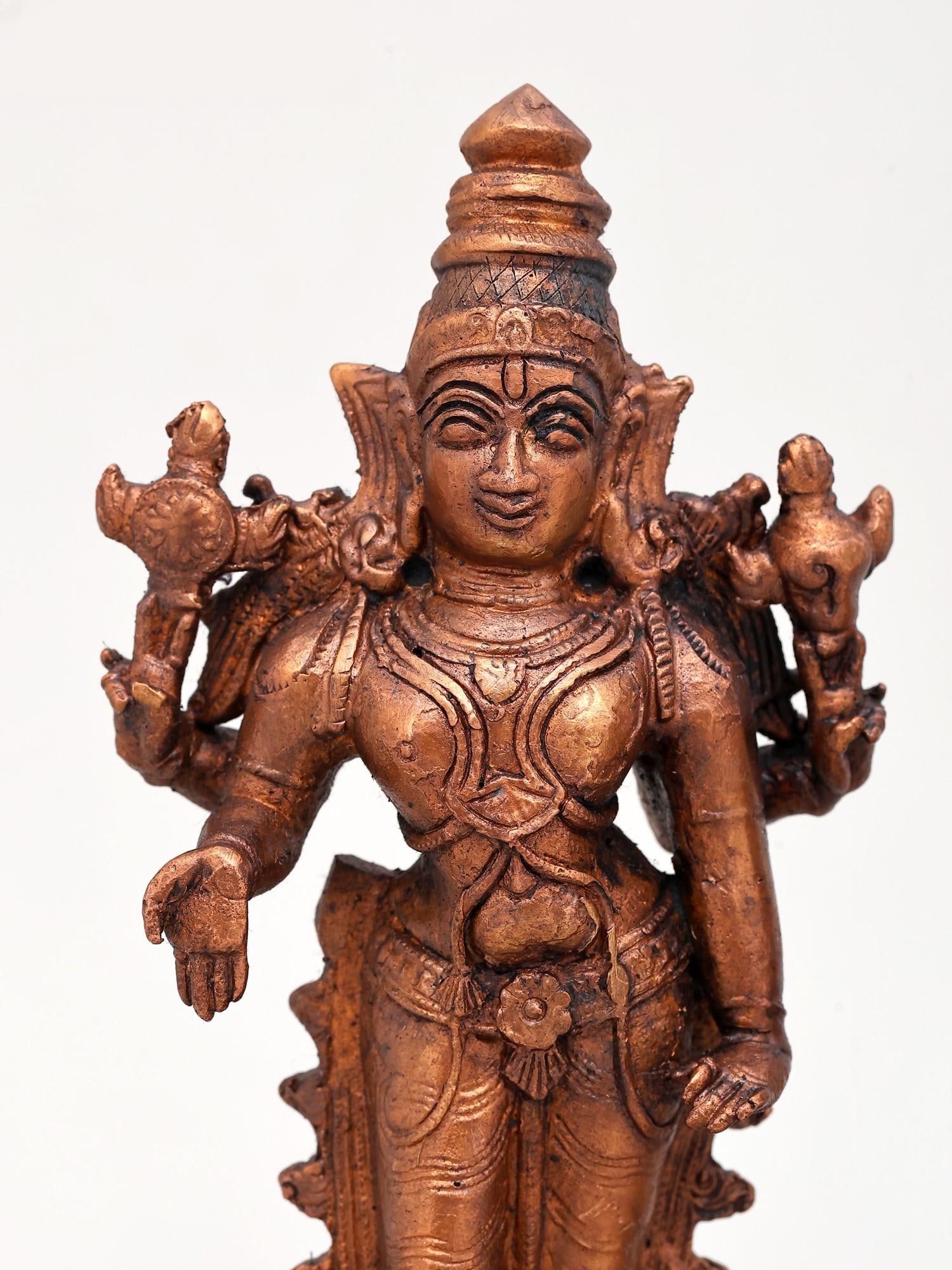 6" Small Standing Vishnu - Lakshmi Pair | Copper Statues - 2