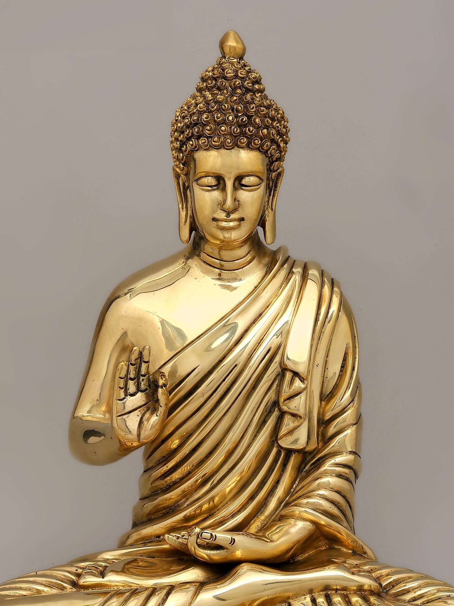 15" Sitting Lord Buddha in Blessing Gesture | Brass Statue - 2