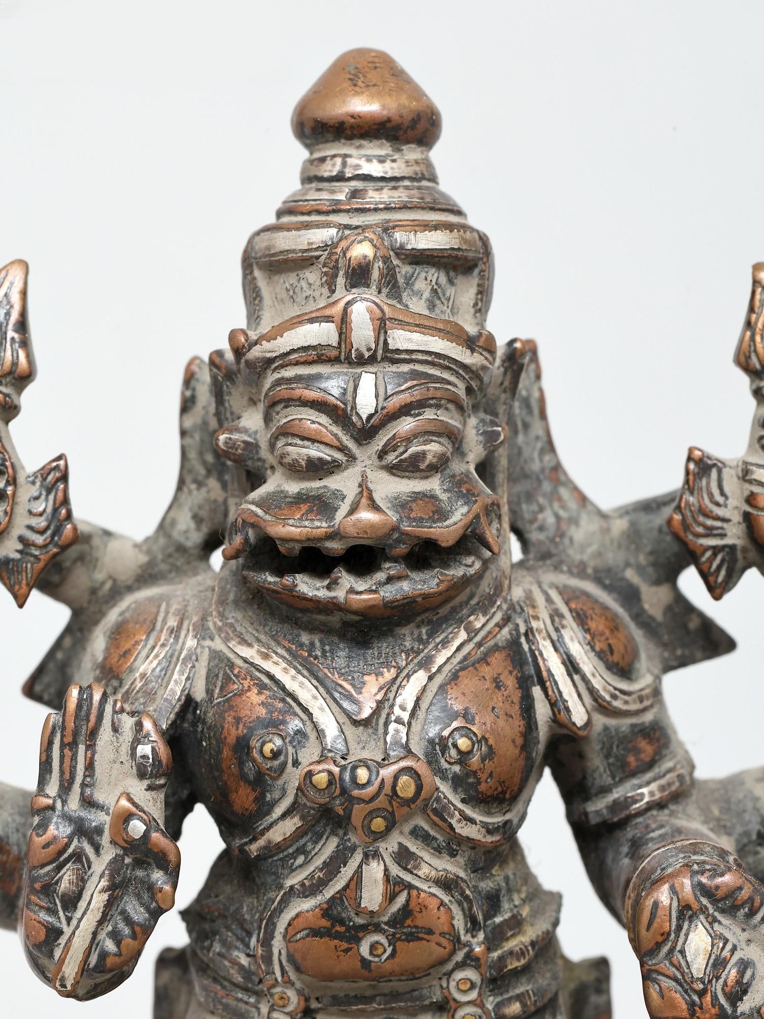 6" Small Standing Lord Narasimha - The Fourth Avatar of Lord Vishnu | Copper Statue with Silver - 2