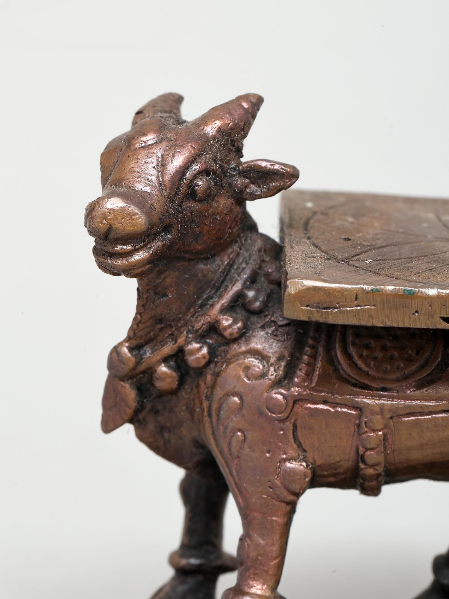 3" Small Nandi Idol Peeta | Copper Statue - 2