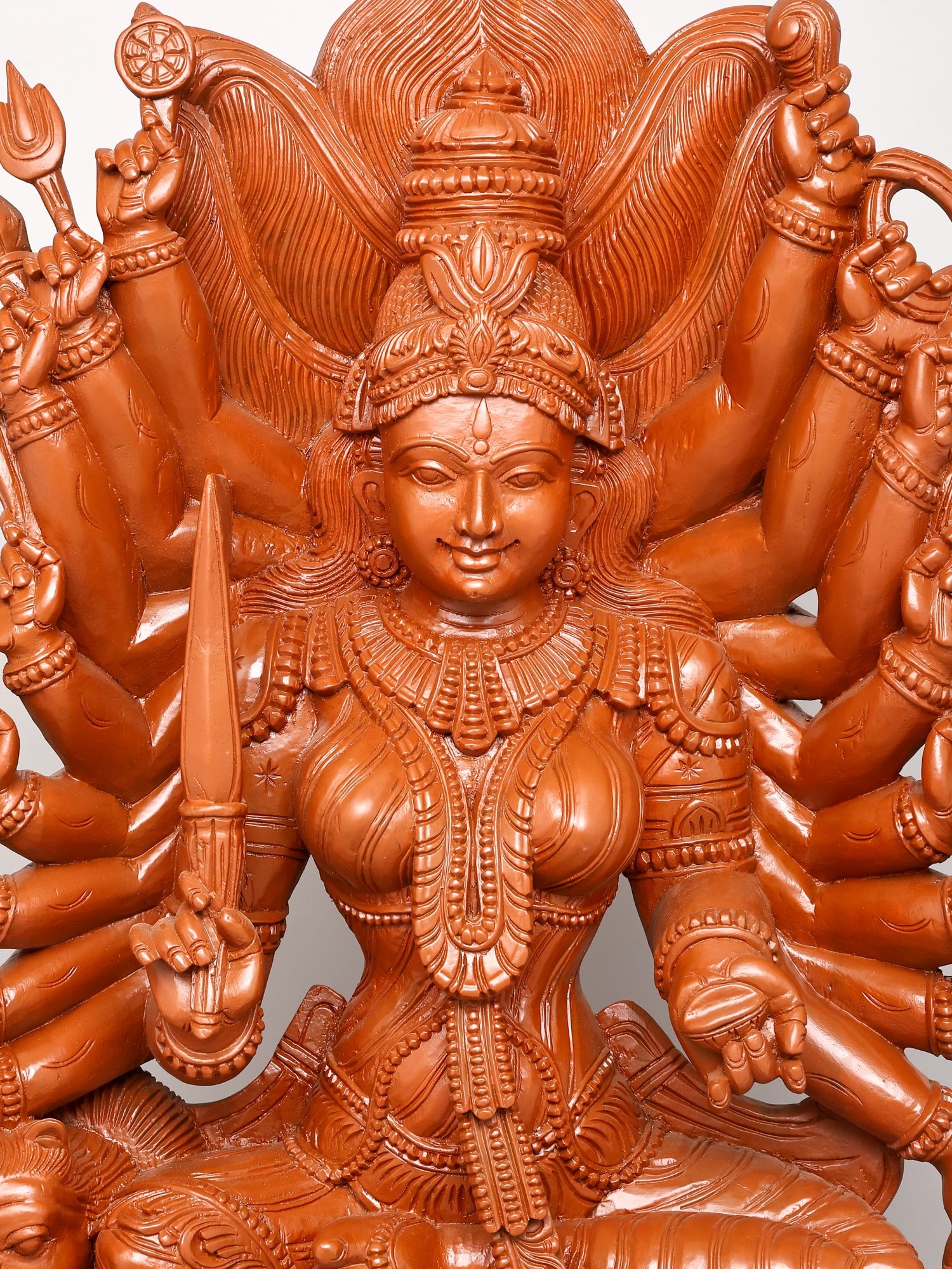 Eighteen Armed Simhavahini Durga as Parashakti | Wood Carving - 2