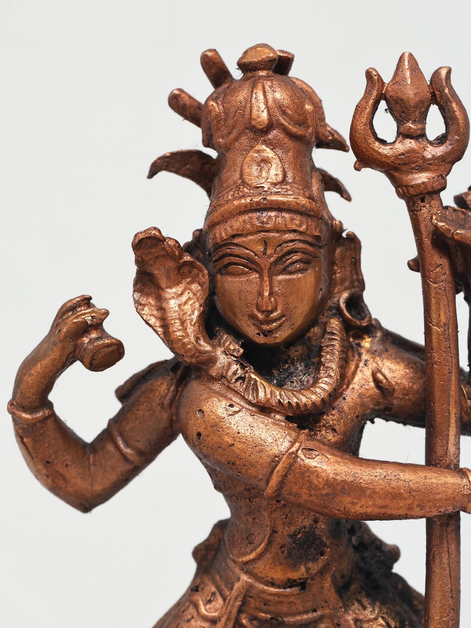 6" Four Armed Dancing Lord Shiva | Copper Statue - 2