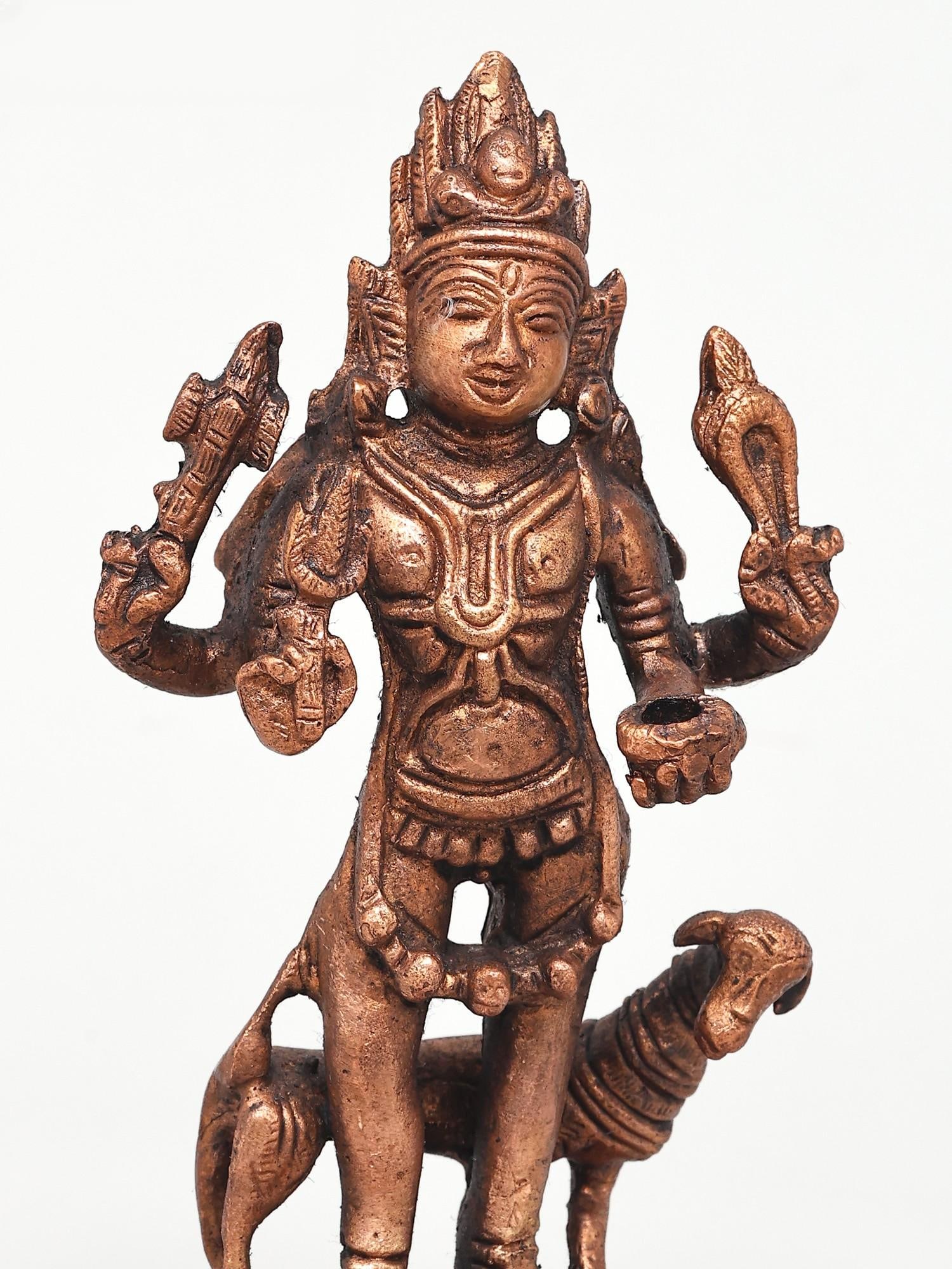 5" Small Lord Shiva as Bhairava | Copper Statue - 2