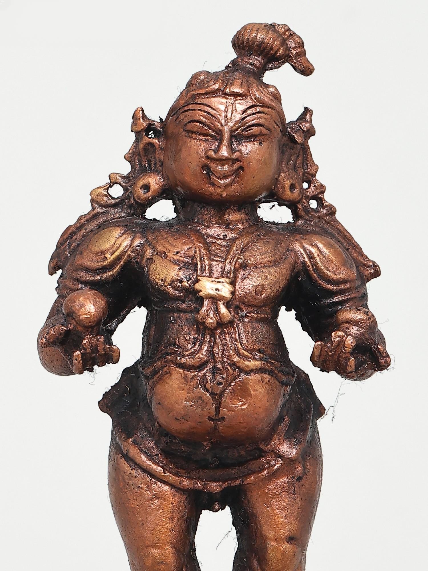 4" Small Standing Bal Krishna | Copper Statue - 2
