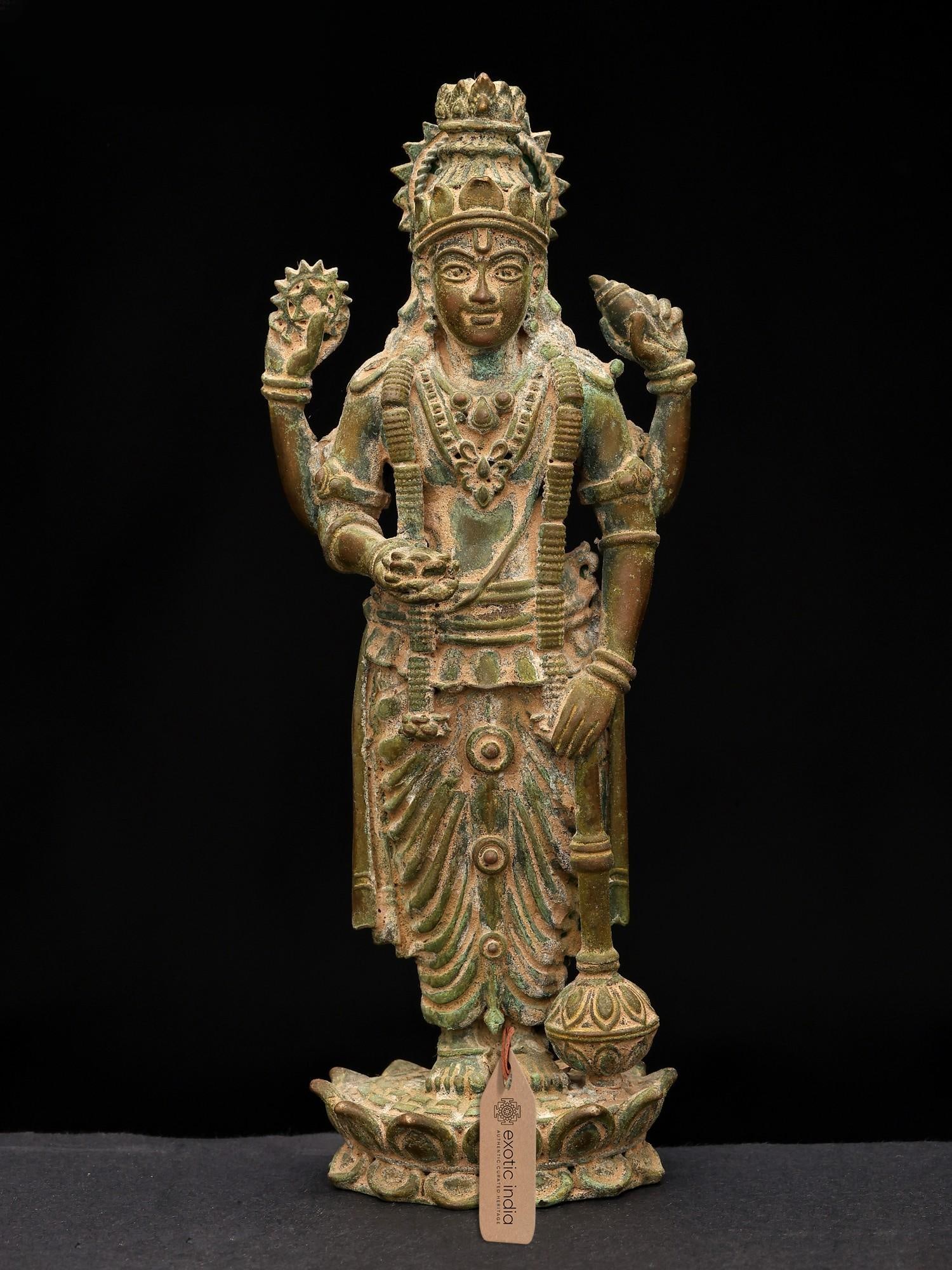 6" Small Four Armed Standing Lord Vishnu | Copper Statue (1 of 2)