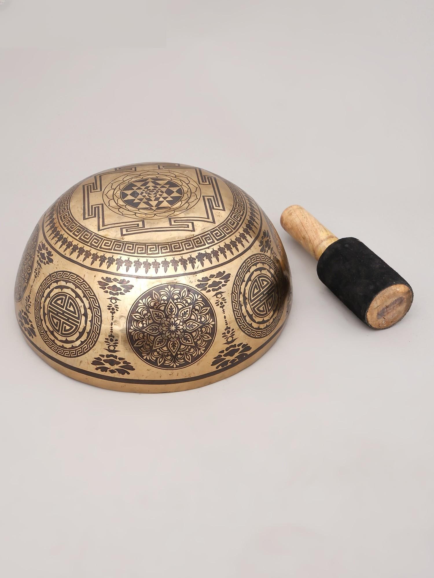 11" Tibetan Healing Engraved Bronze Singing Bowl | Handmade | Made in India - 2