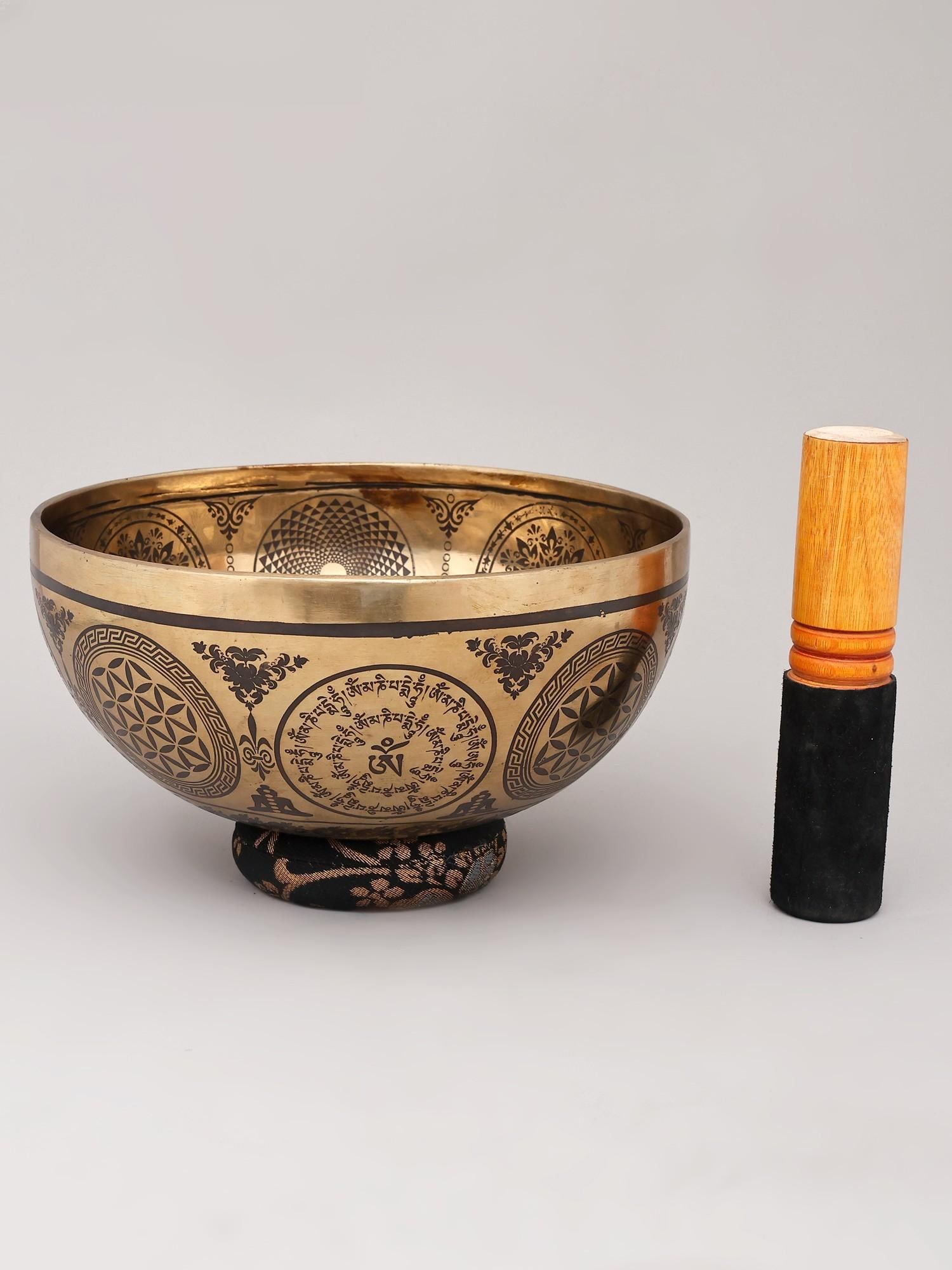 9" Buddhist Bronze Singing Bowl for Mind Relaxation | Handmade | Made in India - 2