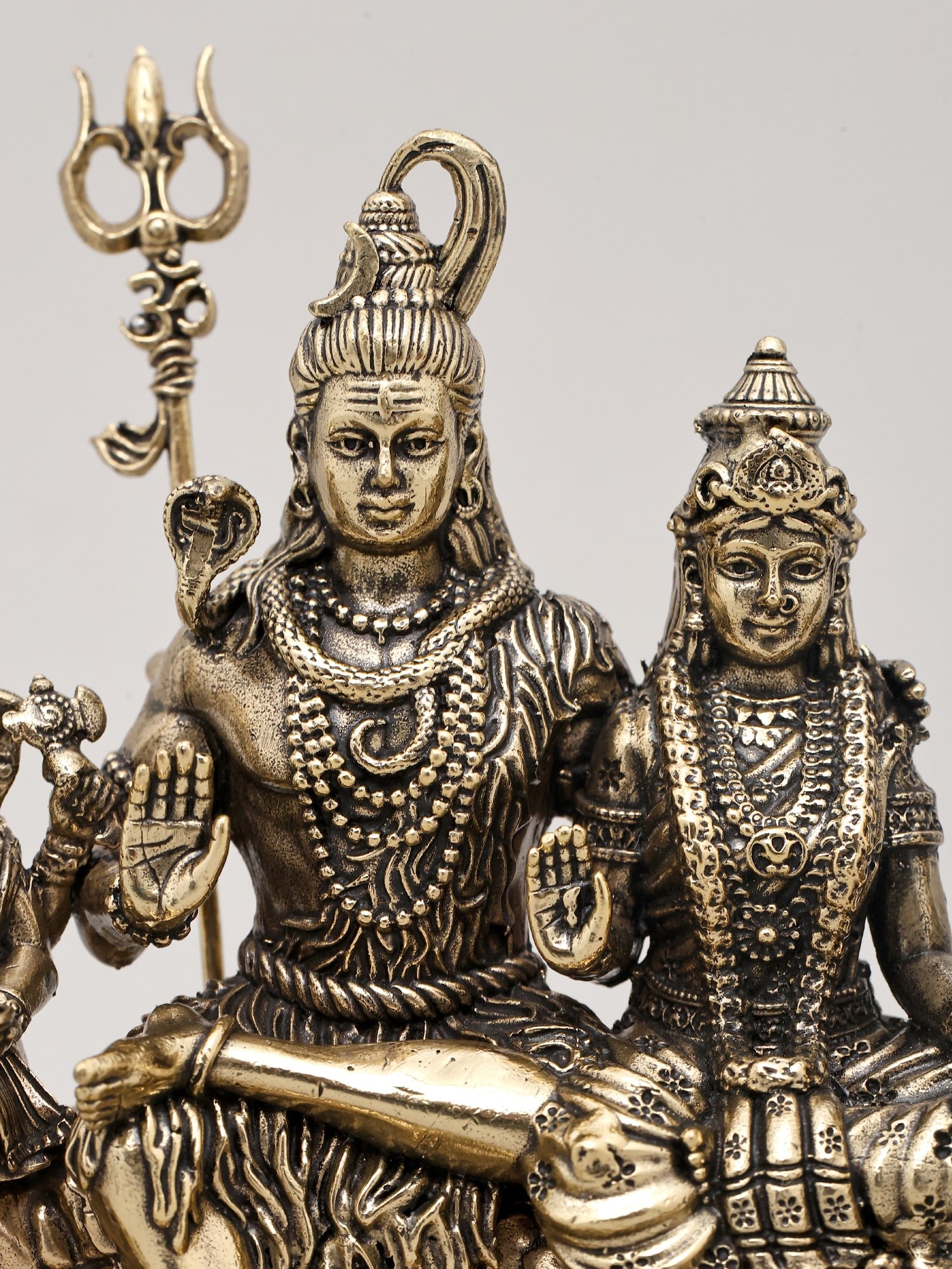 5" Small Superfine Brass Statue of Lord Shiva Family Seated Together with Wood Base | Made in India - 2