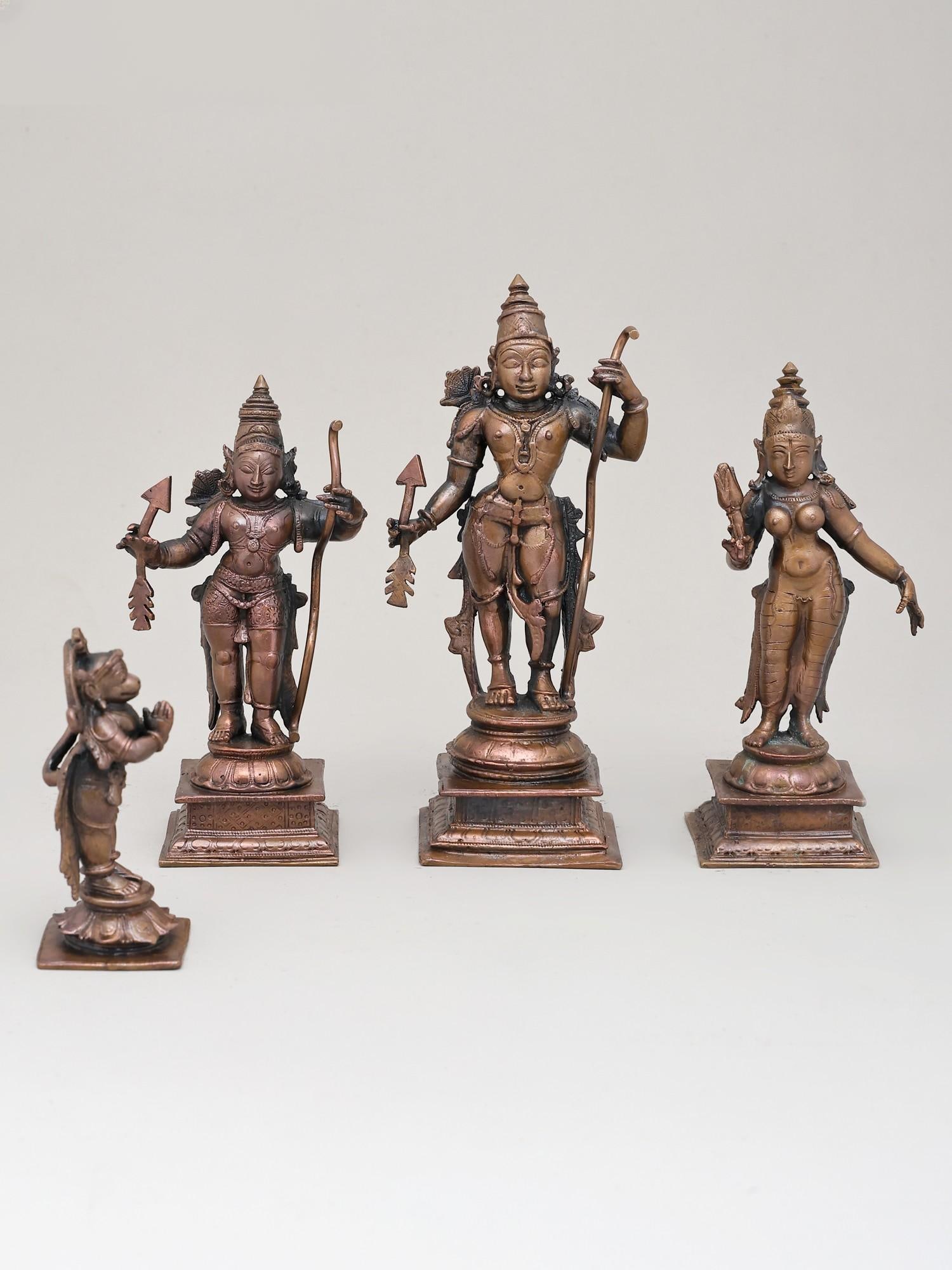 Small Shri Ram Darbar | Set of Four | Copper Statues - 2
