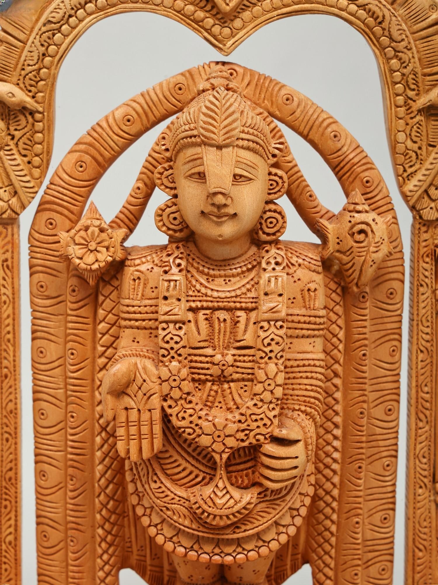 12" Standing Lord Tirupati Balaji (Venkateshvara) | Wood Carved Statue - 2