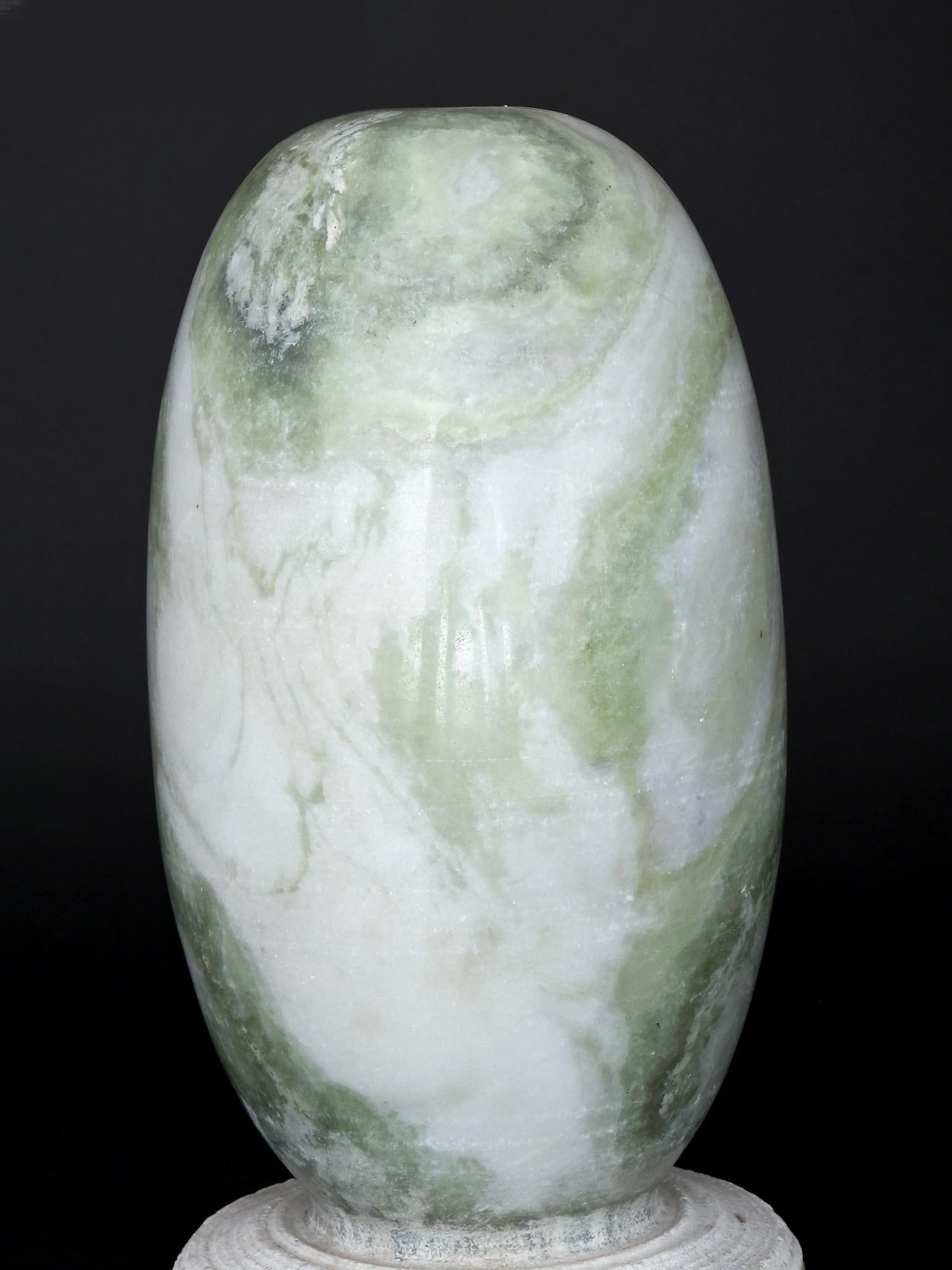 17" Green and White Marble Shiva Lingam on Base - 2