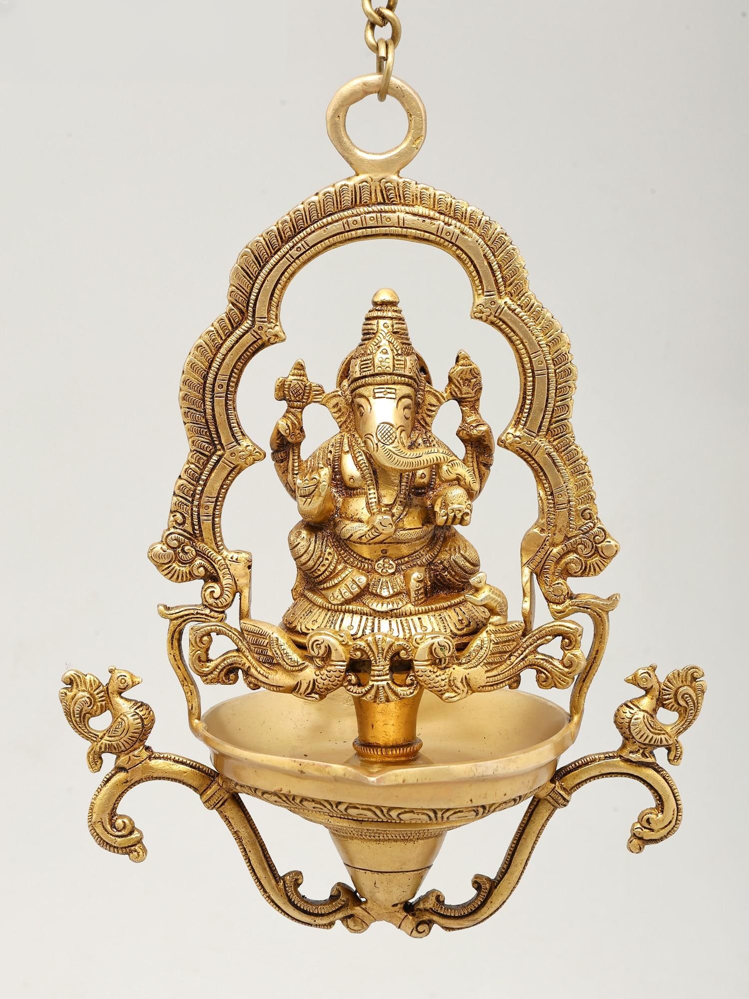 Lord Ganesha Hanging Lamp in Brass | Handmade | Made In India - 2