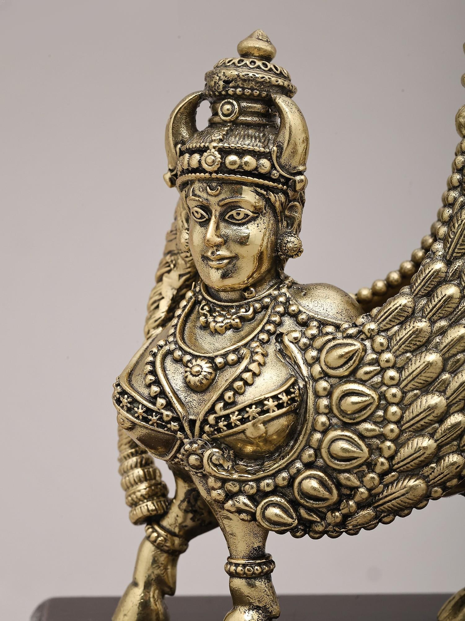 5" Small Superfine Goddess Kamdhenu on Wood Base | Brass Sculpture - 2
