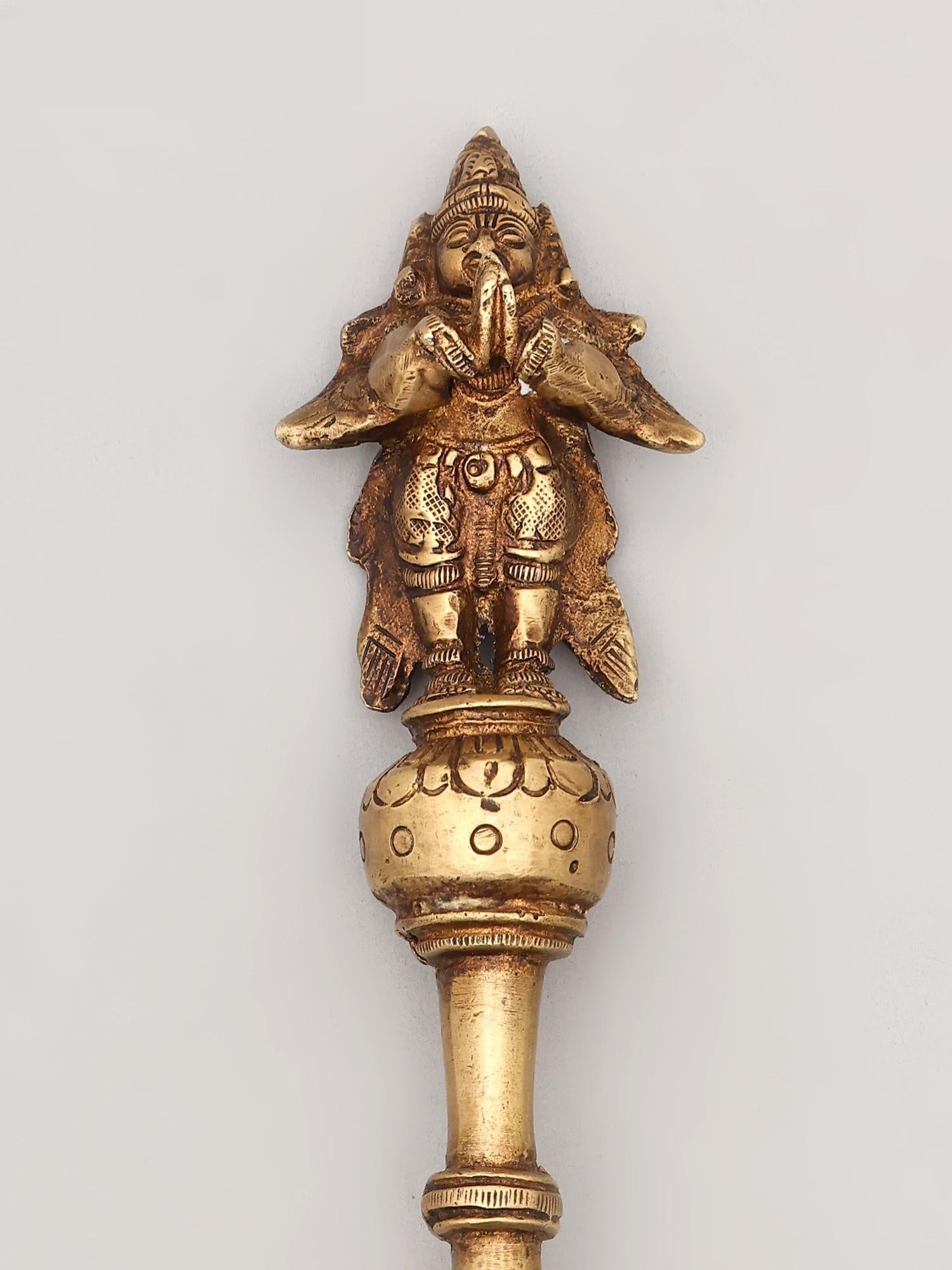 10" Garud Dev Ritual Spoon in Brass | Handmade | Made In India - 2